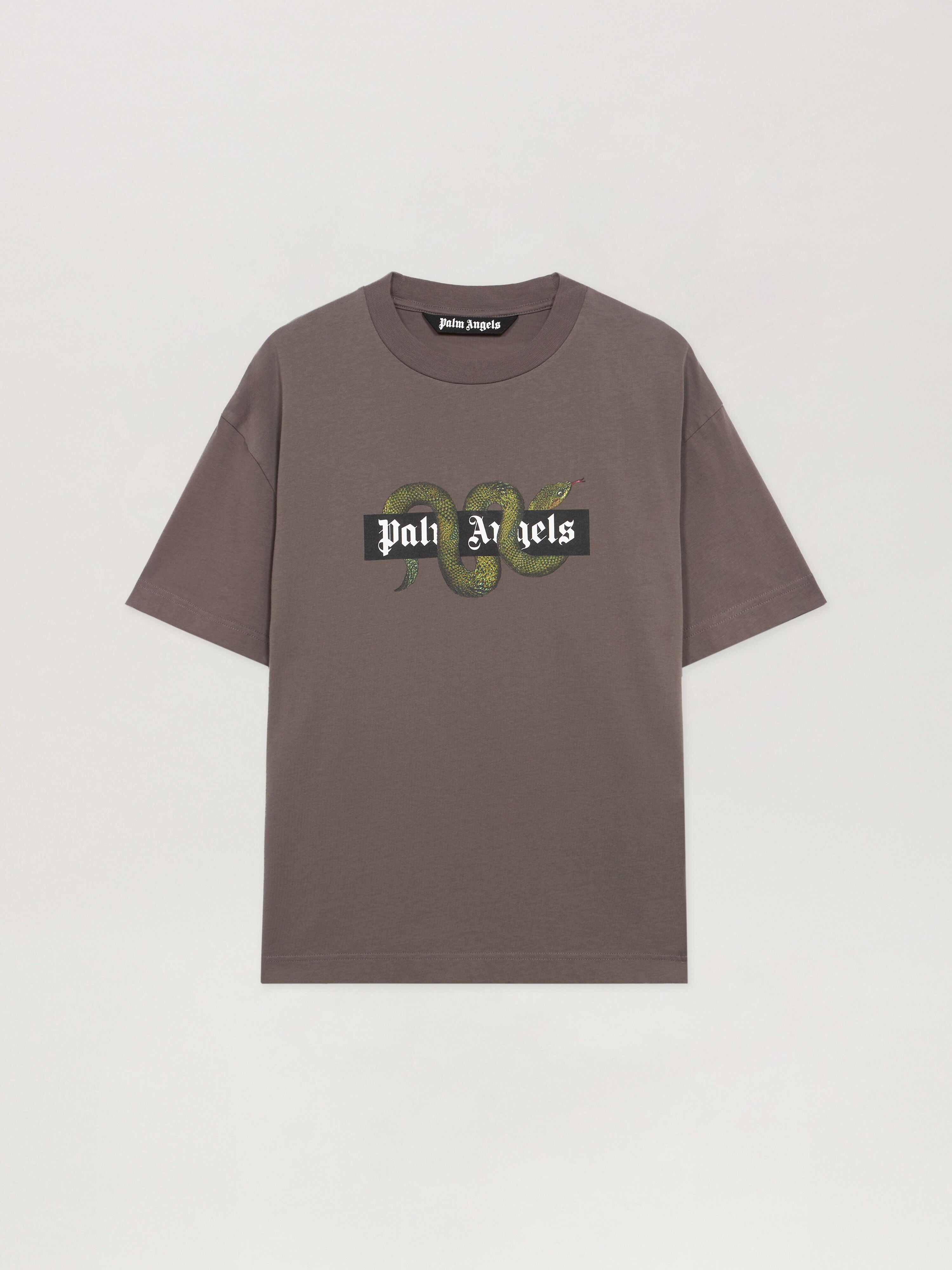 PALM ANGELS Snake Box Logo Regular T-Shirt DARK GREY - GREEN PMAA109F25JER008