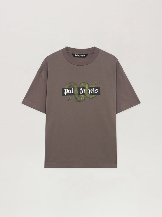 PALM ANGELS Snake Box Logo Regular T-Shirt DARK GREY - GREEN PMAA109F25JER008