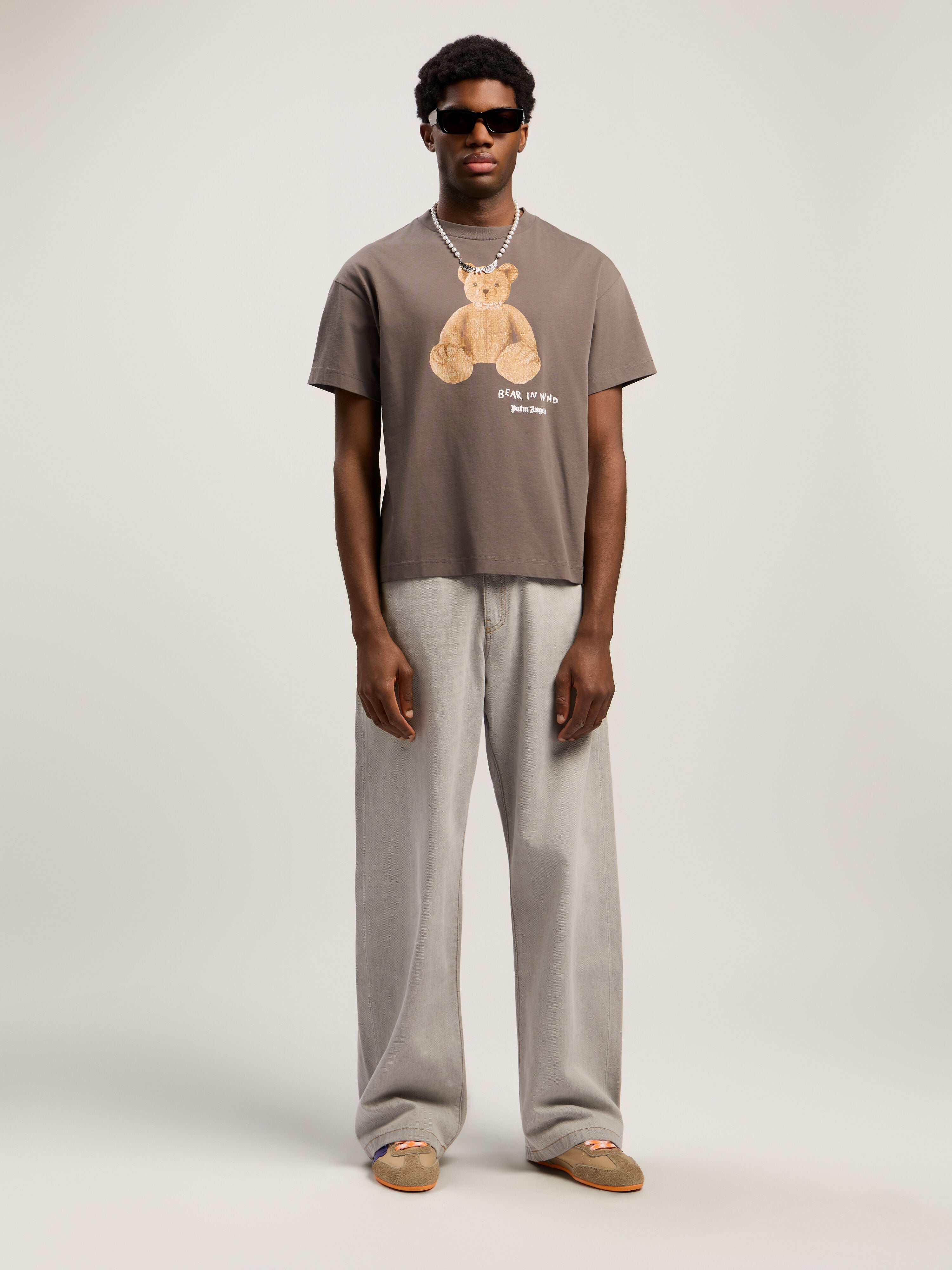 PALM ANGELS Bear In Mind T-Shirt DARK GREY - BROWN PMAA109F25JER00A