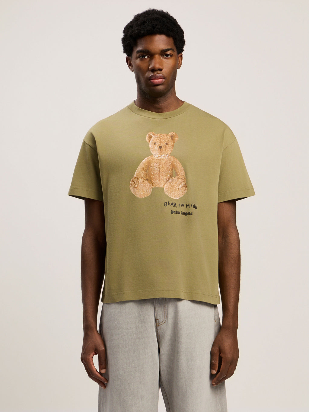 PALM ANGELS Bear In Mind Regular T-Shirt ARMY GREEN - BROWN PMAA109F25JER00A