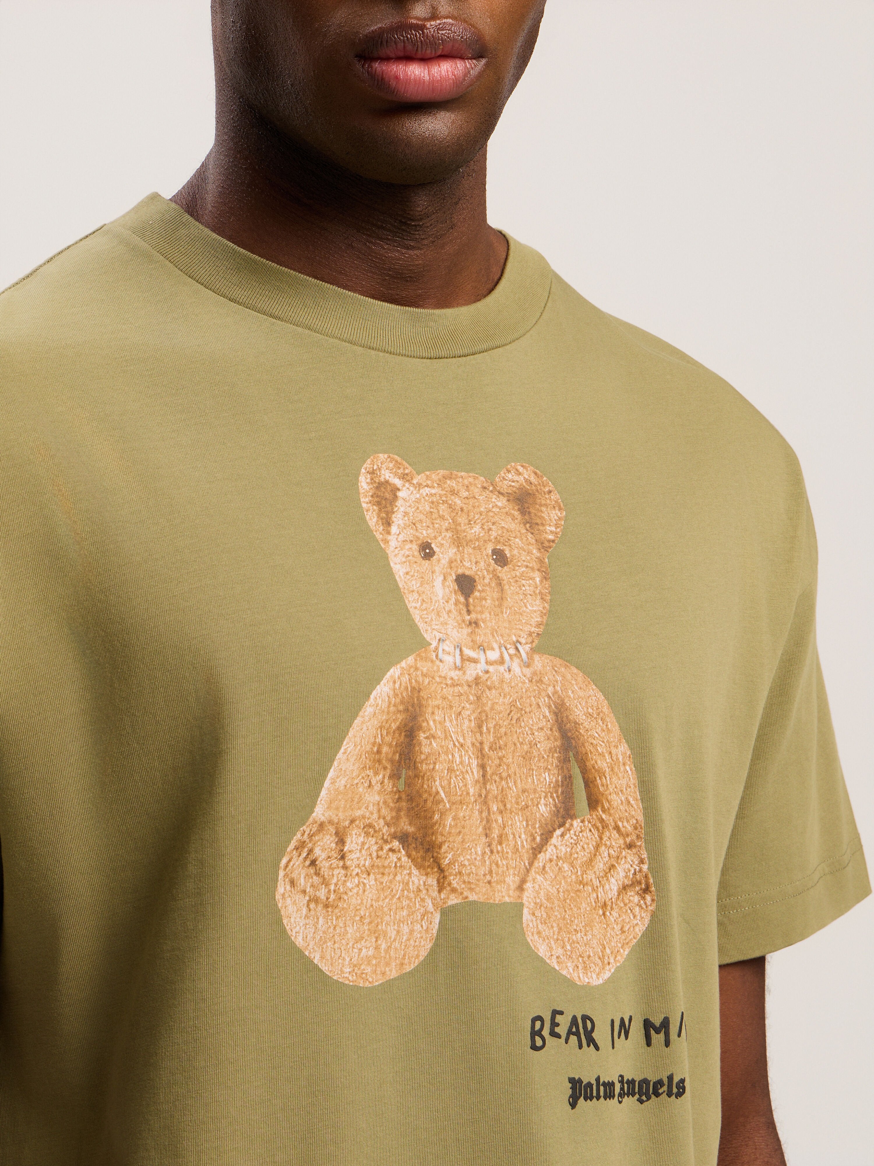 PALM ANGELS Bear In Mind Regular T-Shirt ARMY GREEN - BROWN PMAA109F25JER00A
