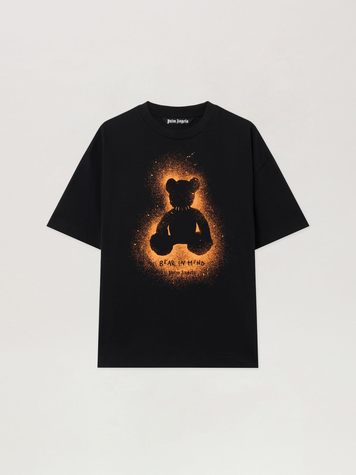 PALM ANGELS Spray Bear Regular T-Shirt BLACK - ORANGE FLUO PMAA109F25JER00B