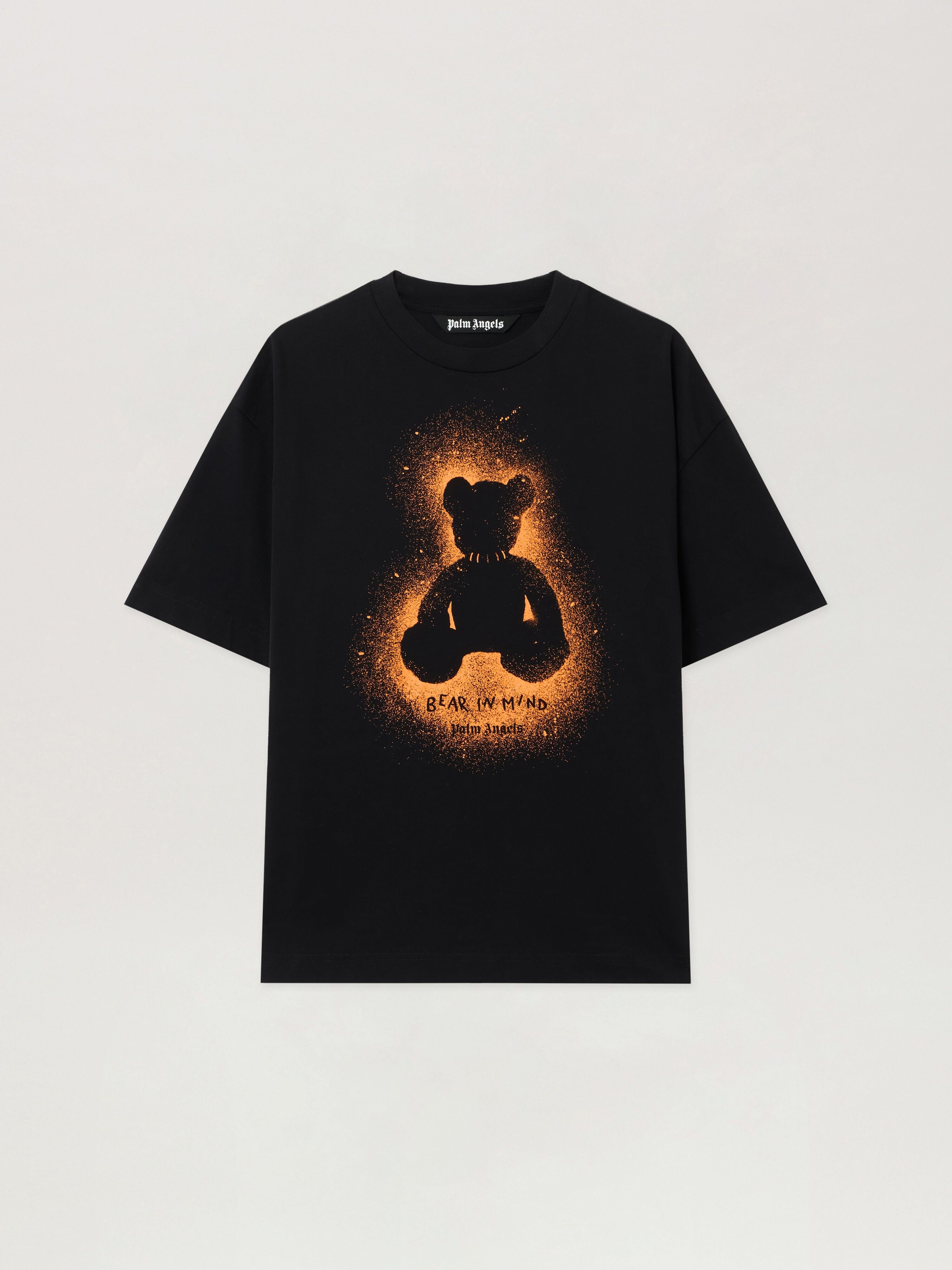 PALM ANGELS Spray Bear Regular T-Shirt BLACK - ORANGE FLUO PMAA109F25JER00B
