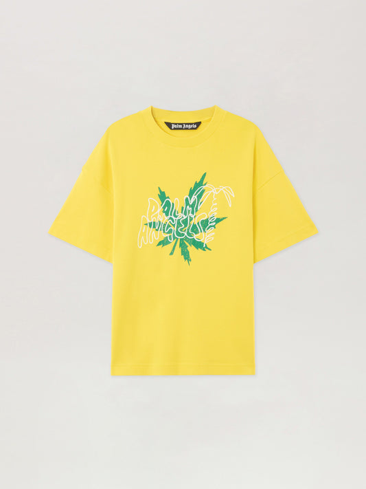 PALM ANGELS Palm Leaf T-Shirt YELLOW GREEN PMAA109S26JER003
