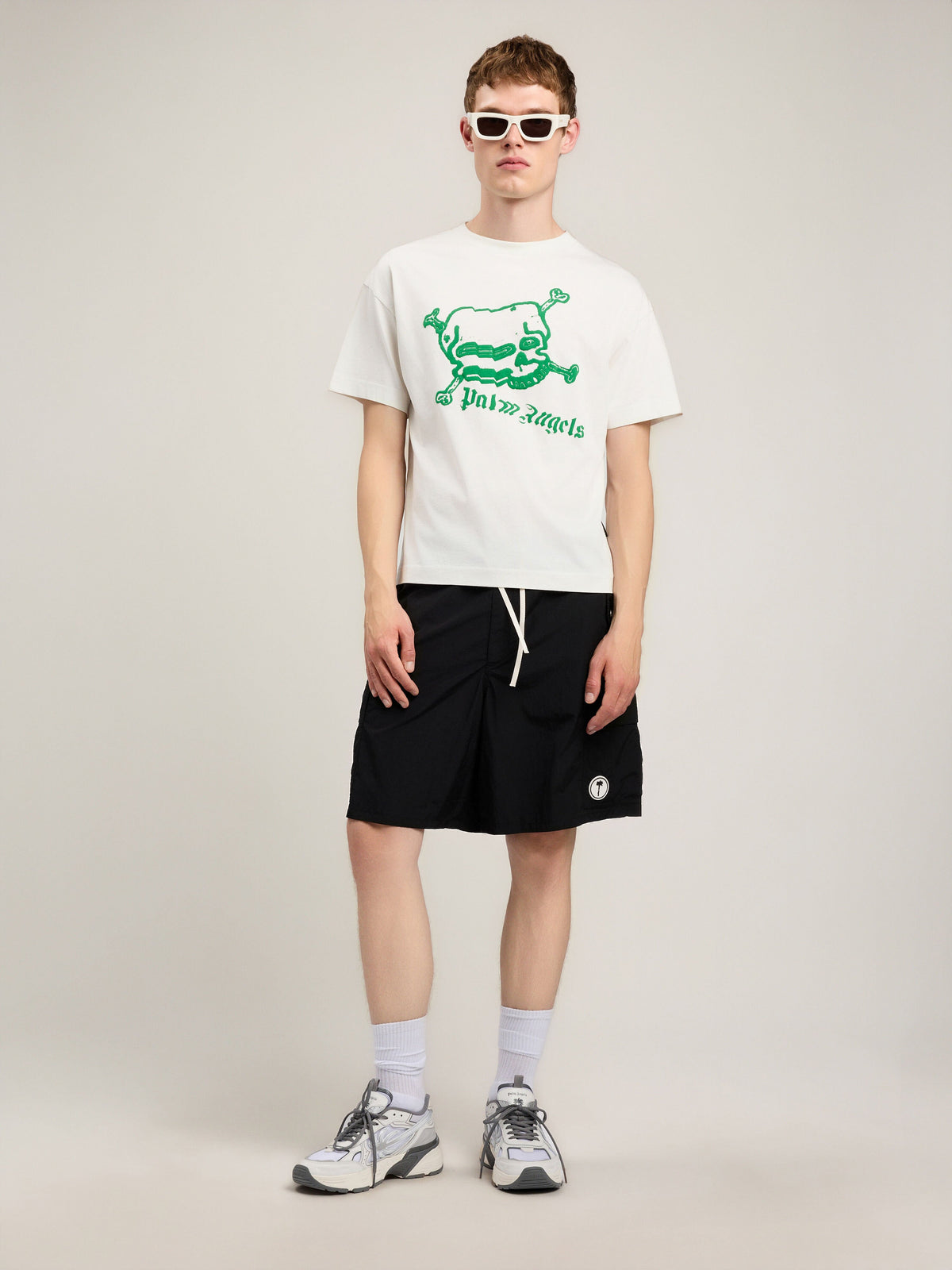 PALM ANGELS Skull T-Shirt OFF WHITE GREEN PMAA109S26JER004