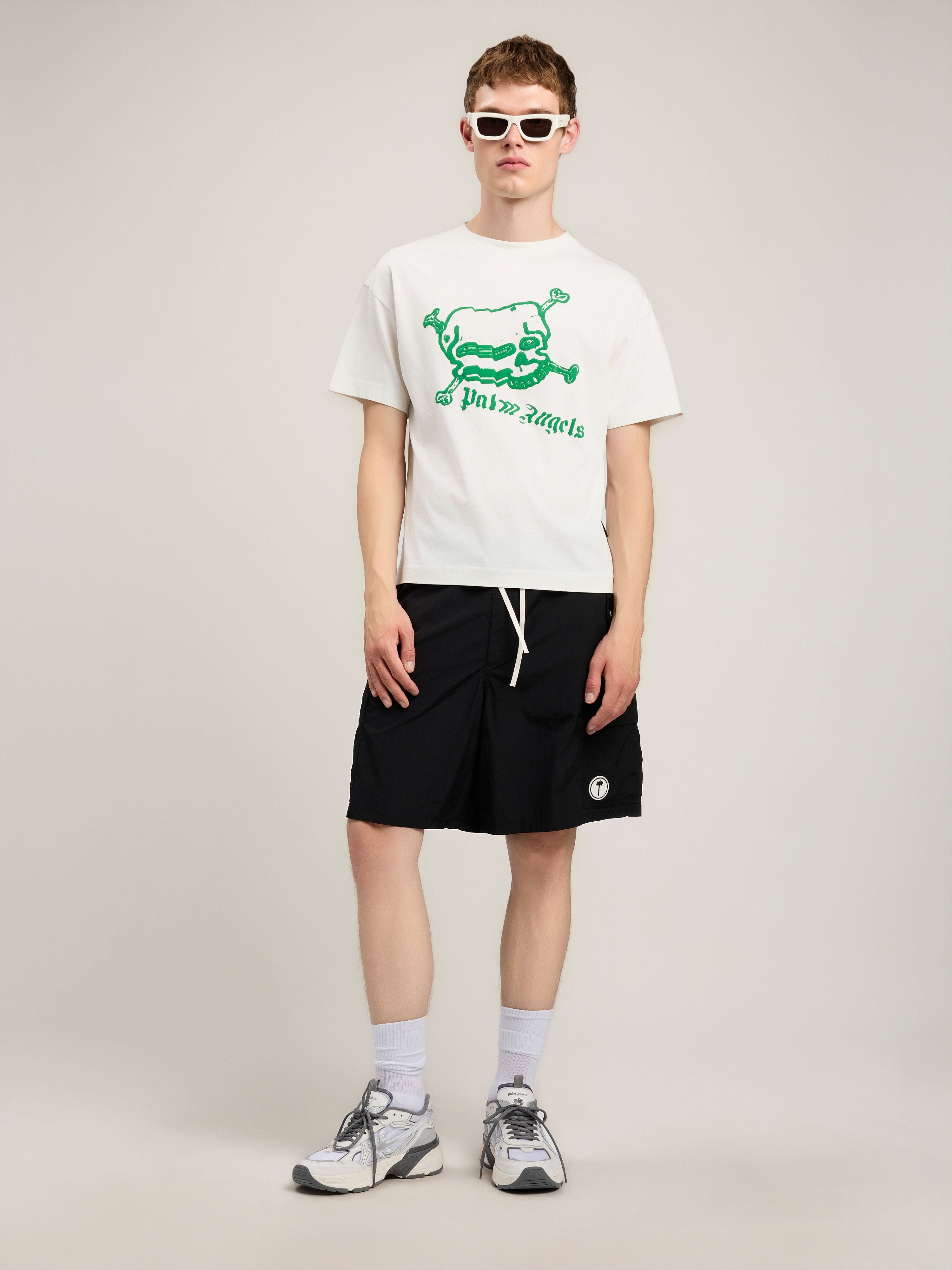 PALM ANGELS Skull T-Shirt OFF WHITE GREEN PMAA109S26JER004