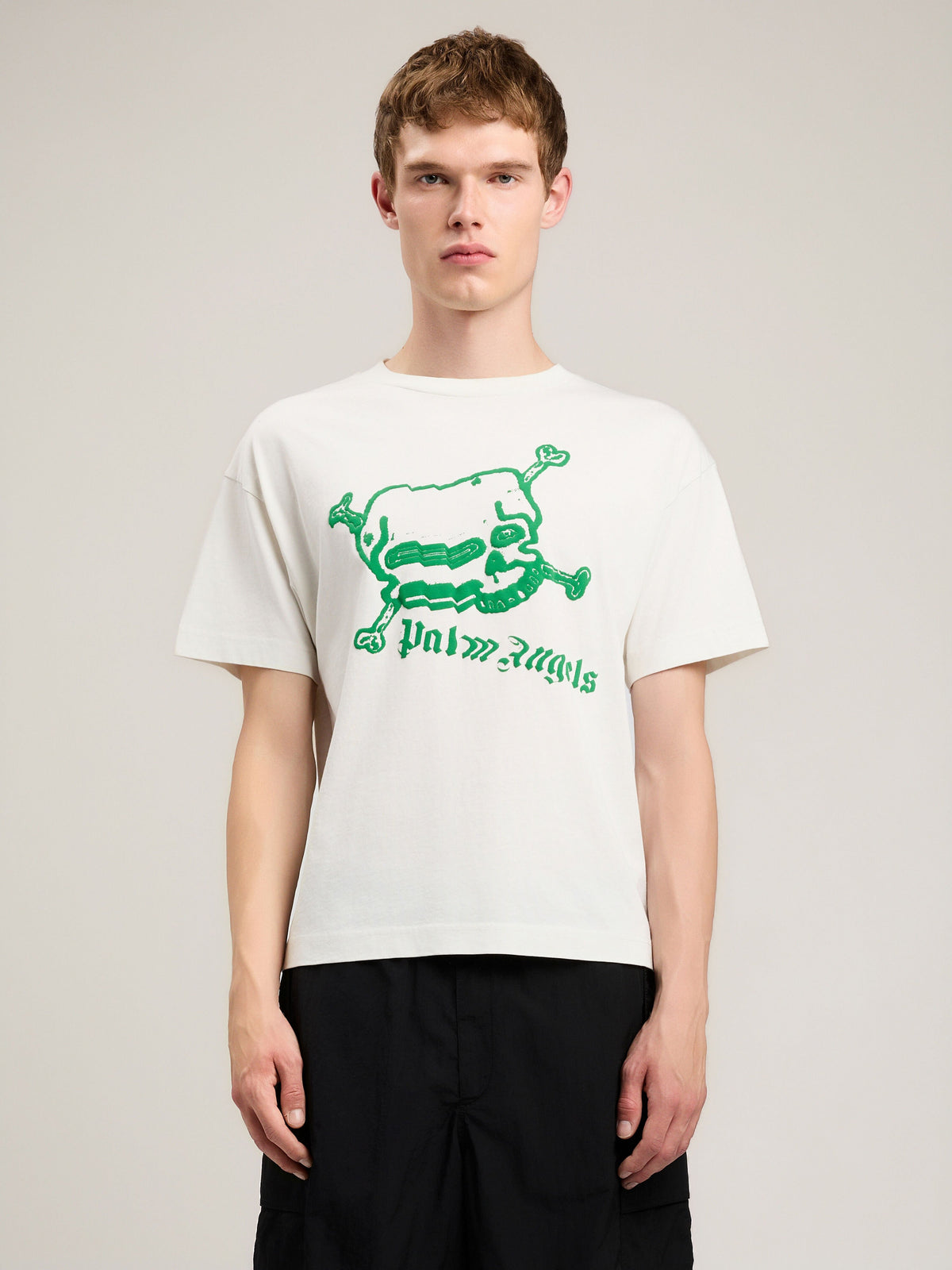 PALM ANGELS Skull T-Shirt OFF WHITE GREEN PMAA109S26JER004