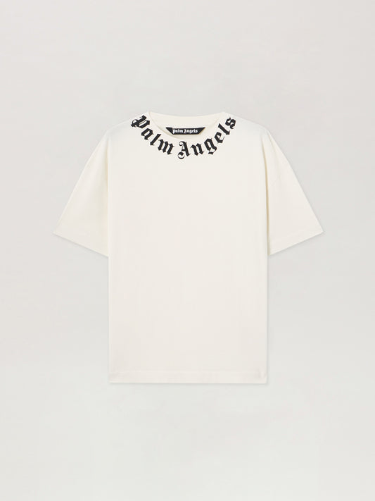 PALM ANGELS Neck Logo T-Shirt OFF WHITE BLACK PMAA109S26JER008
