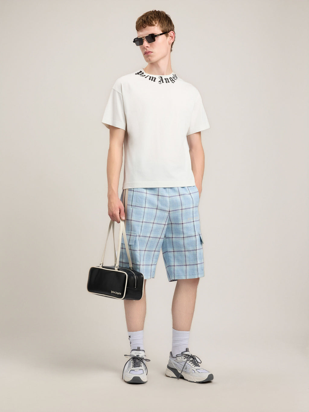 PALM ANGELS Neck Logo T-Shirt OFF WHITE BLACK PMAA109S26JER008