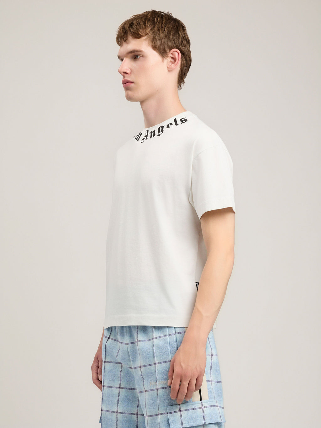 PALM ANGELS Neck Logo T-Shirt OFF WHITE BLACK PMAA109S26JER008