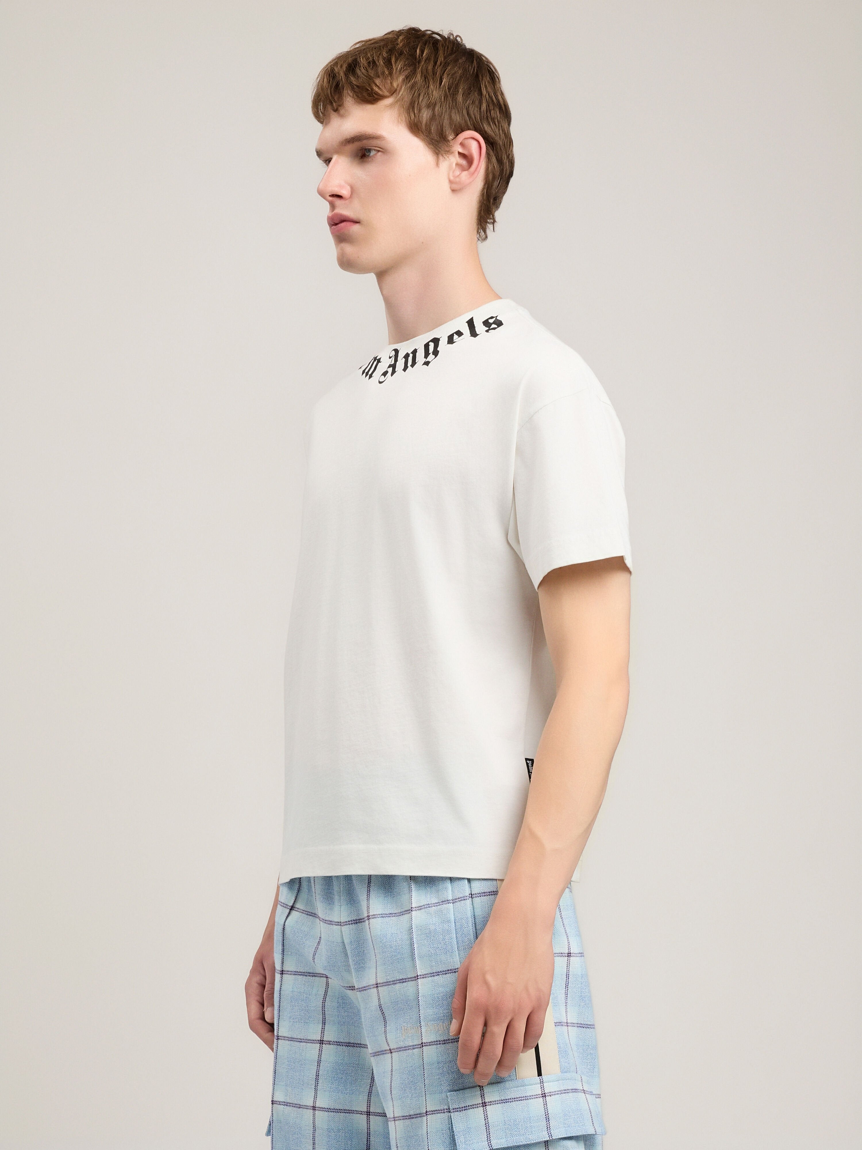 PALM ANGELS Neck Logo T-Shirt OFF WHITE BLACK PMAA109S26JER008