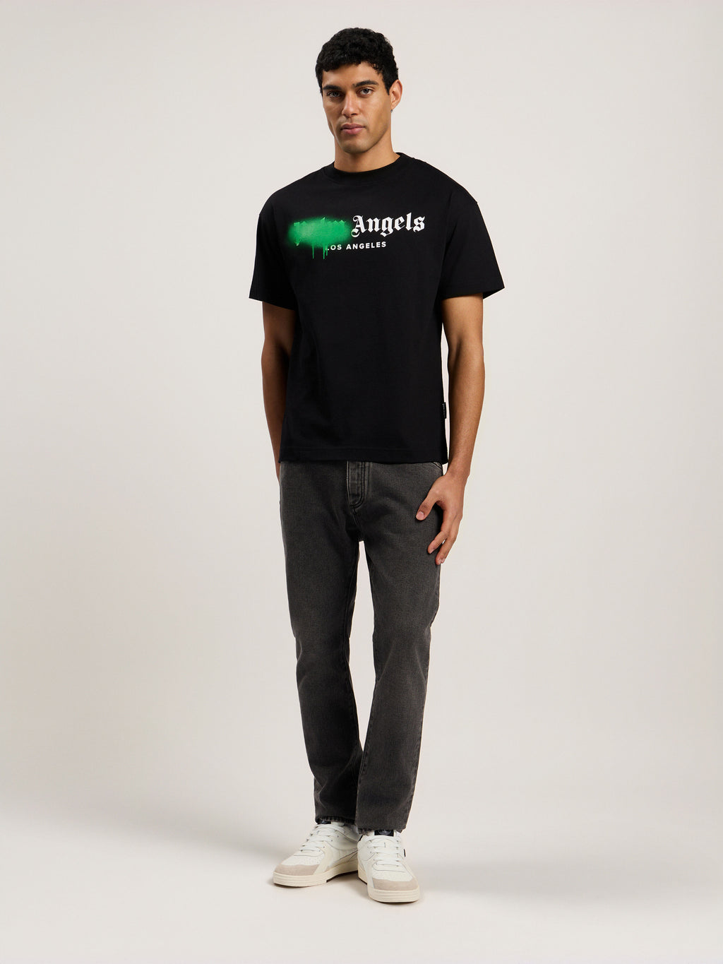 PALM ANGELS Spray City Los Angeles T-Shirt Black/Green PMAA109T26JER001
