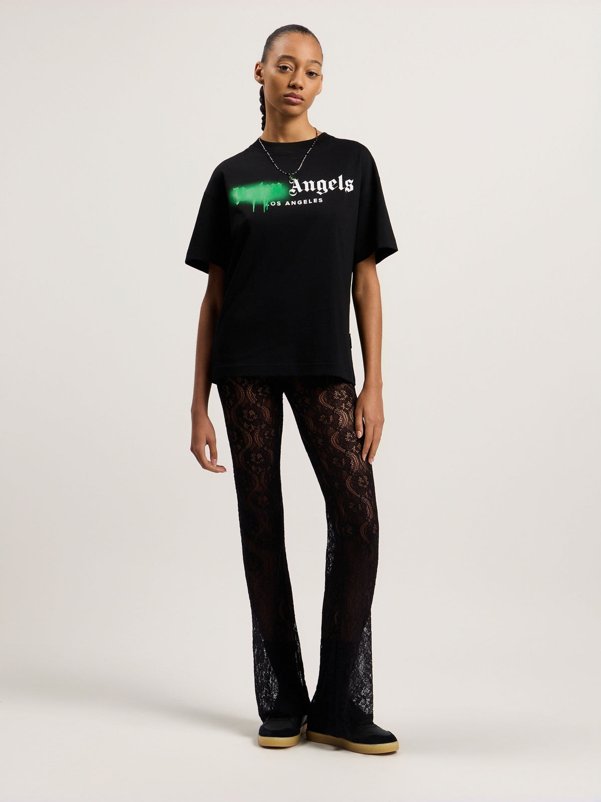 PALM ANGELS Spray City Los Angeles T-Shirt Black/Green PMAA109T26JER001
