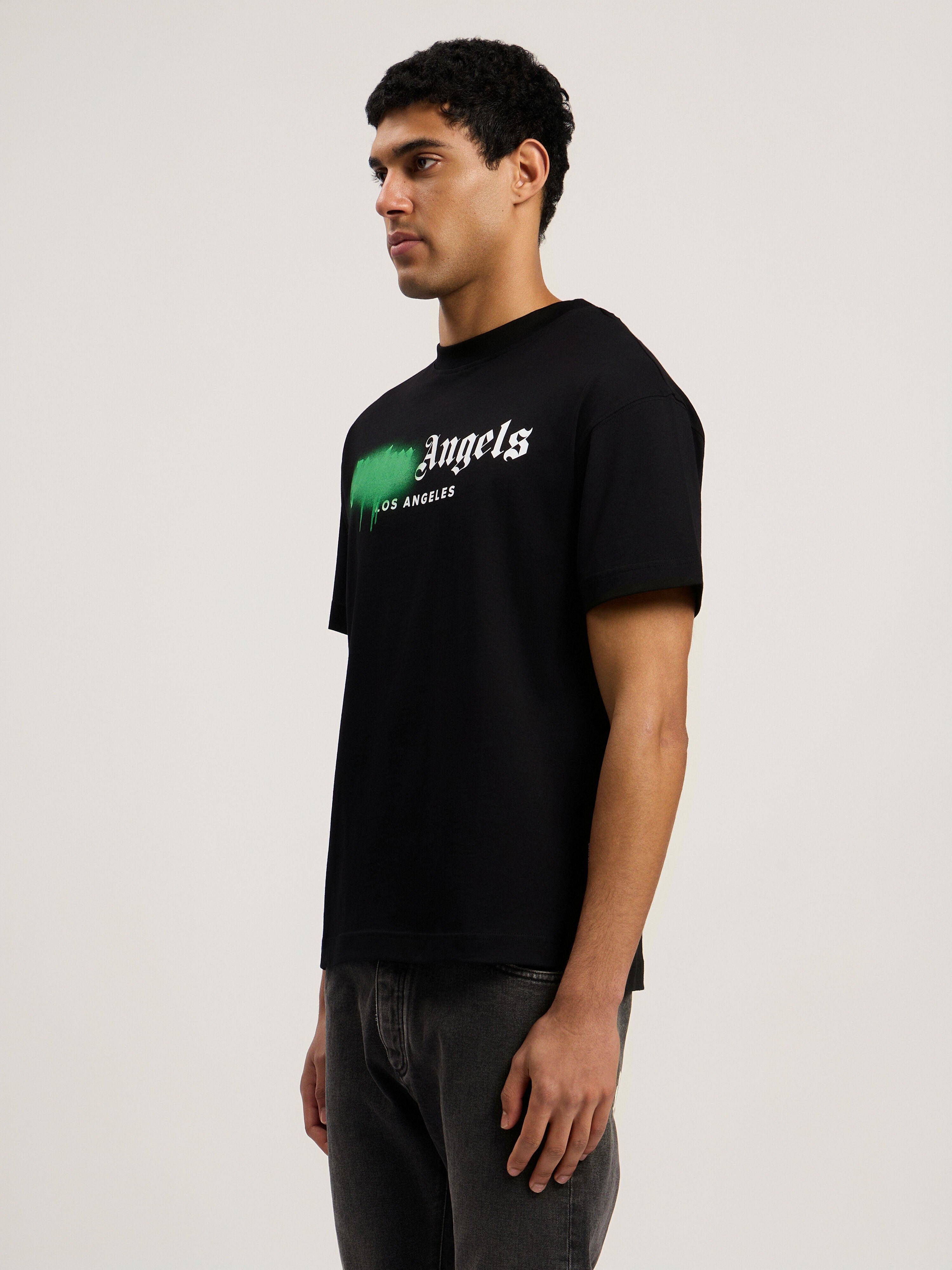 PALM ANGELS Spray City Los Angeles T-Shirt Black/Green PMAA109T26JER001