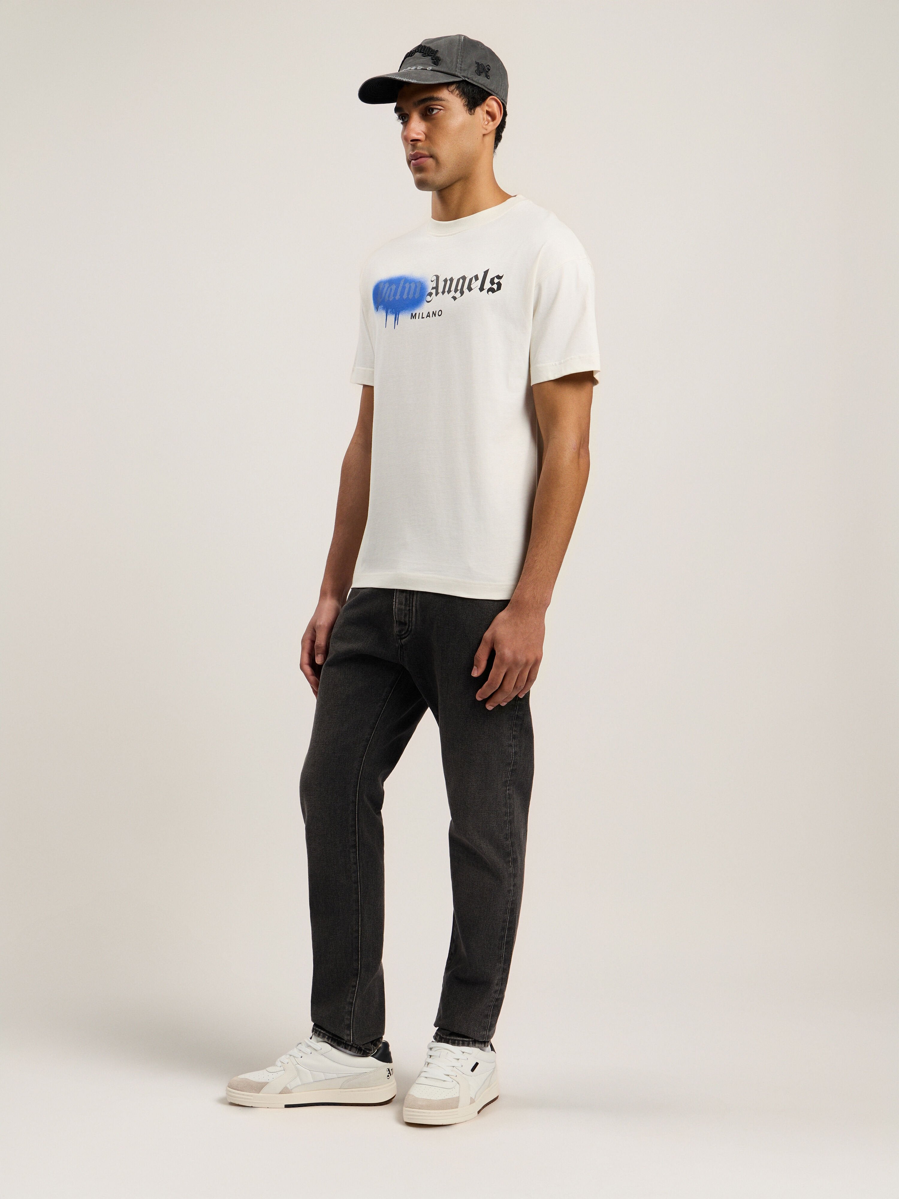 PALM ANGELS Spray City Milan T-Shirt OFF White/Blue PMAA109T26JER004