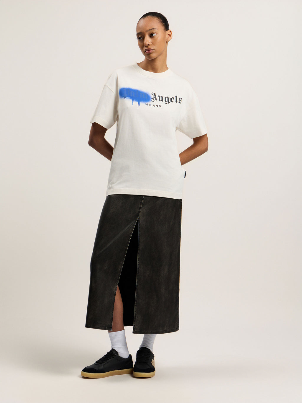 PALM ANGELS Spray City Milan T-Shirt OFF White/Blue PMAA109T26JER004