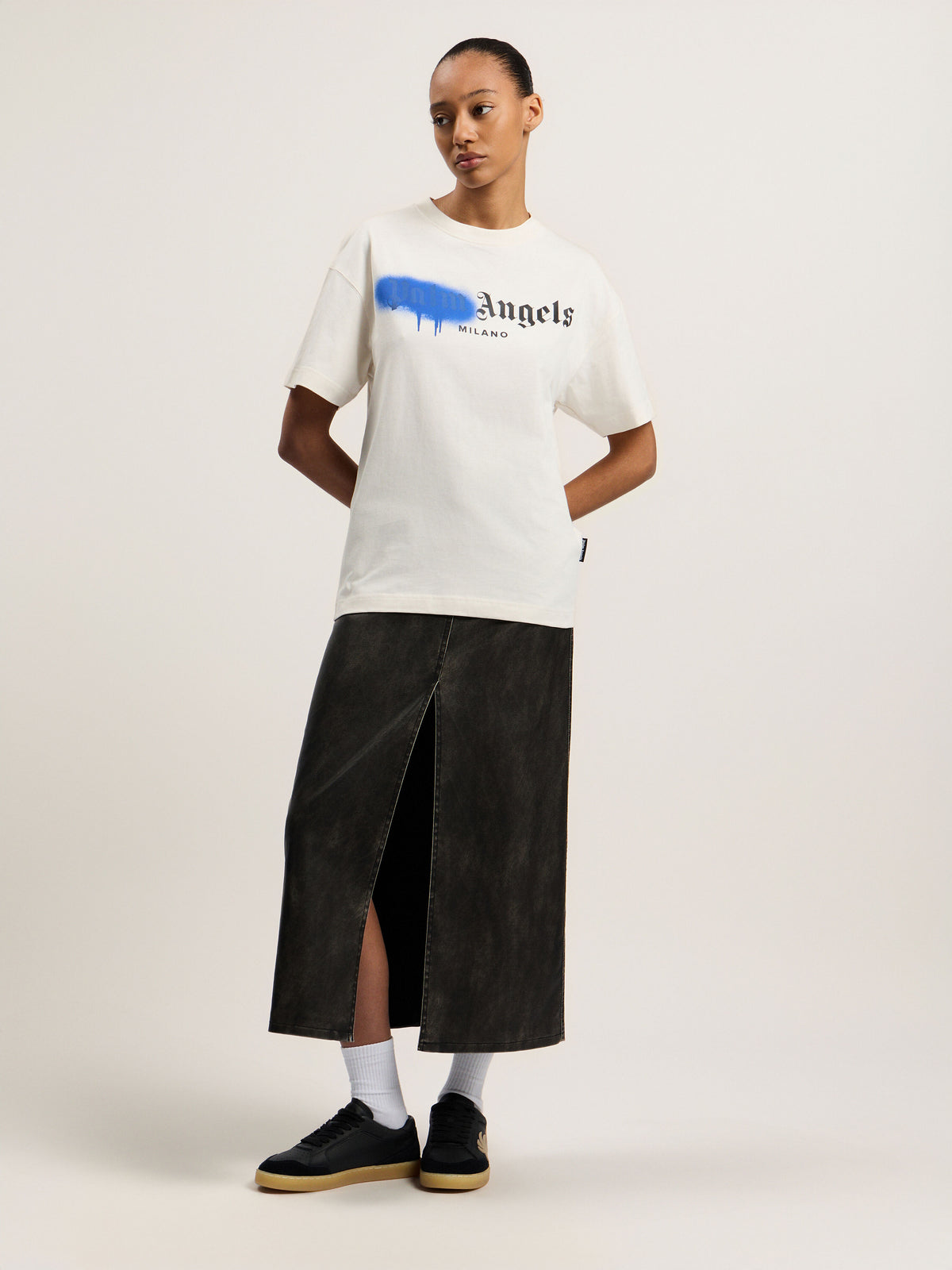 PALM ANGELS Spray City Milan T-Shirt OFF White/Blue PMAA109T26JER004