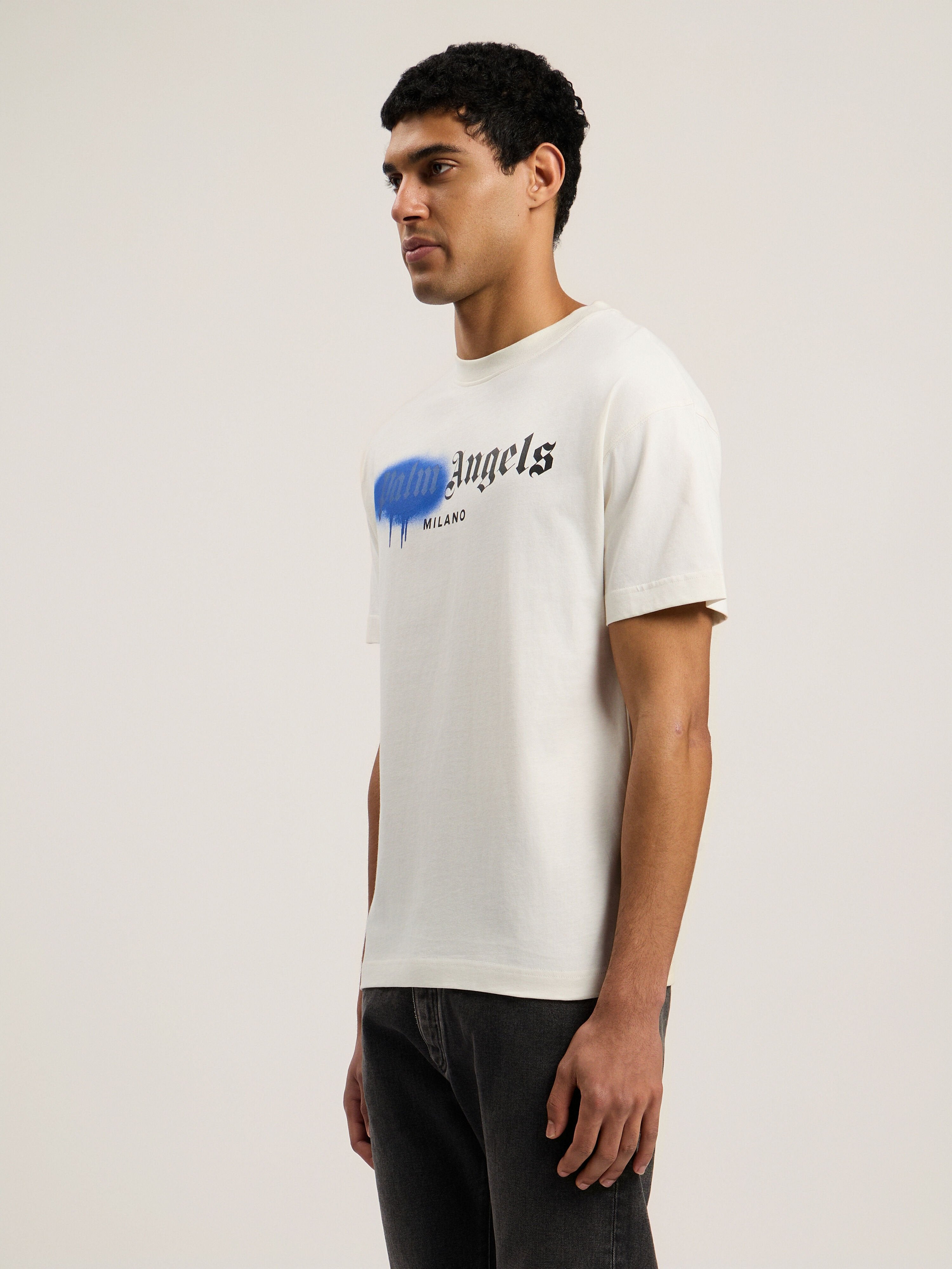 PALM ANGELS Spray City Milan T-Shirt OFF White/Blue PMAA109T26JER004