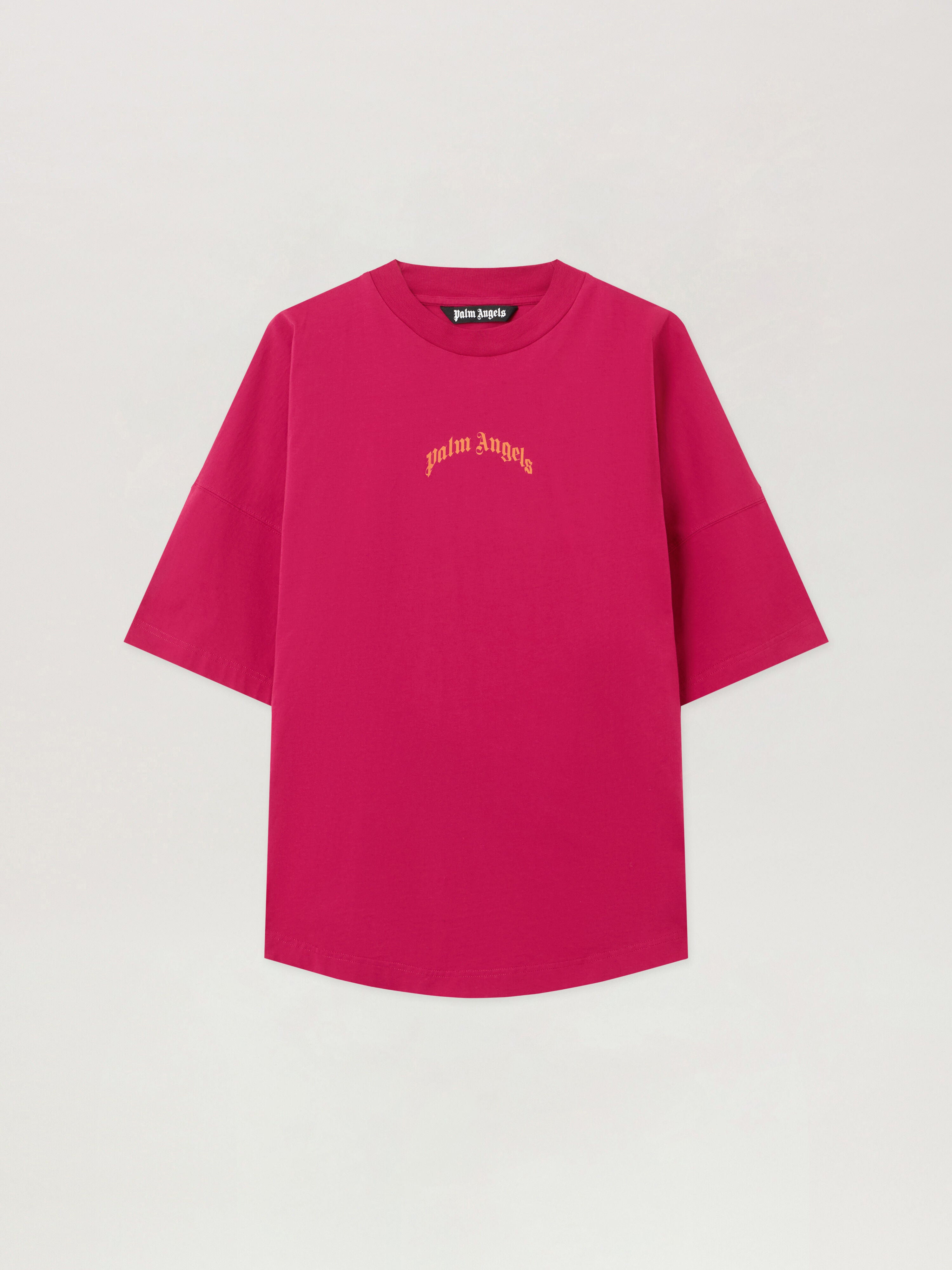 PALM ANGELS Back Curved Logo Over T-Shirt FUCHSIA - ORANGE PMAA10BF25JER001