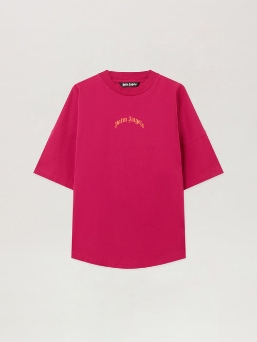 PALM ANGELS Back Curved Logo Over T-Shirt FUCHSIA - ORANGE PMAA10BF25JER001
