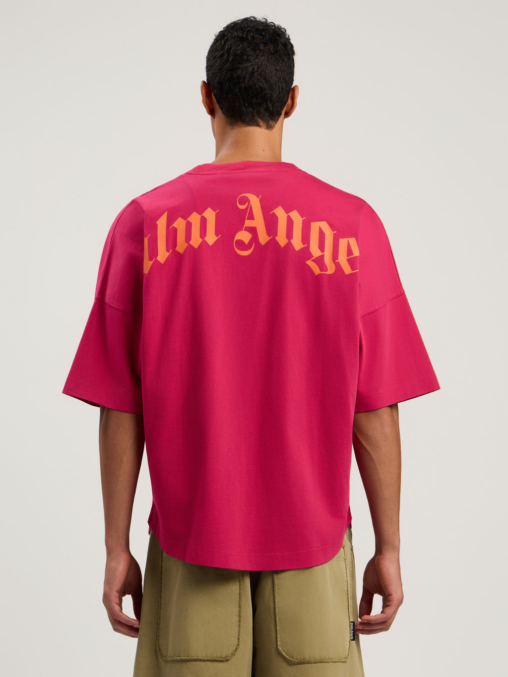 PALM ANGELS Back Curved Logo Over T-Shirt FUCHSIA - ORANGE PMAA10BF25JER001
