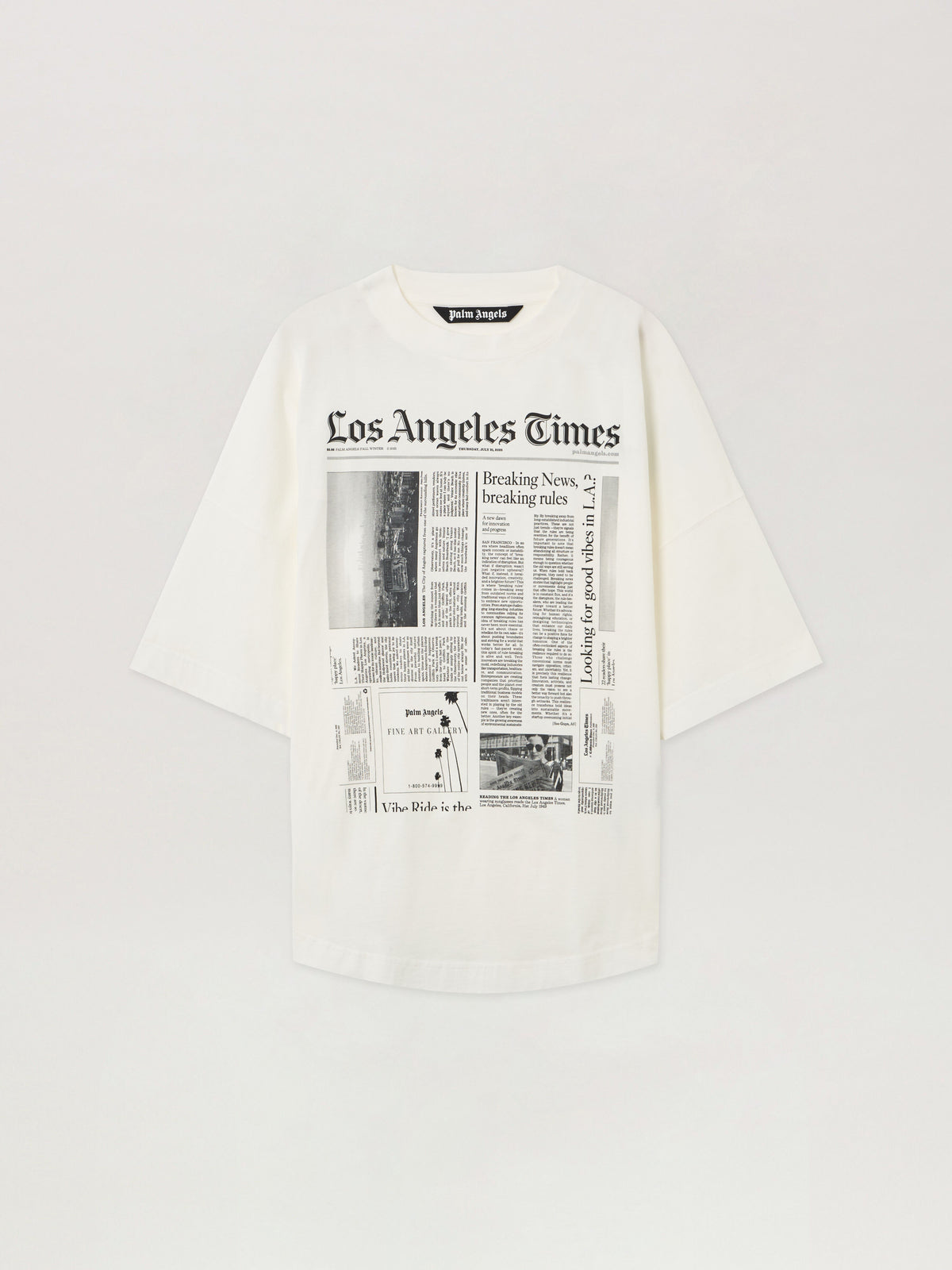 PALM ANGELS PaxLaTimes News Over T-shirt OFF WHITE - BLACK PMAA10BF25JER002