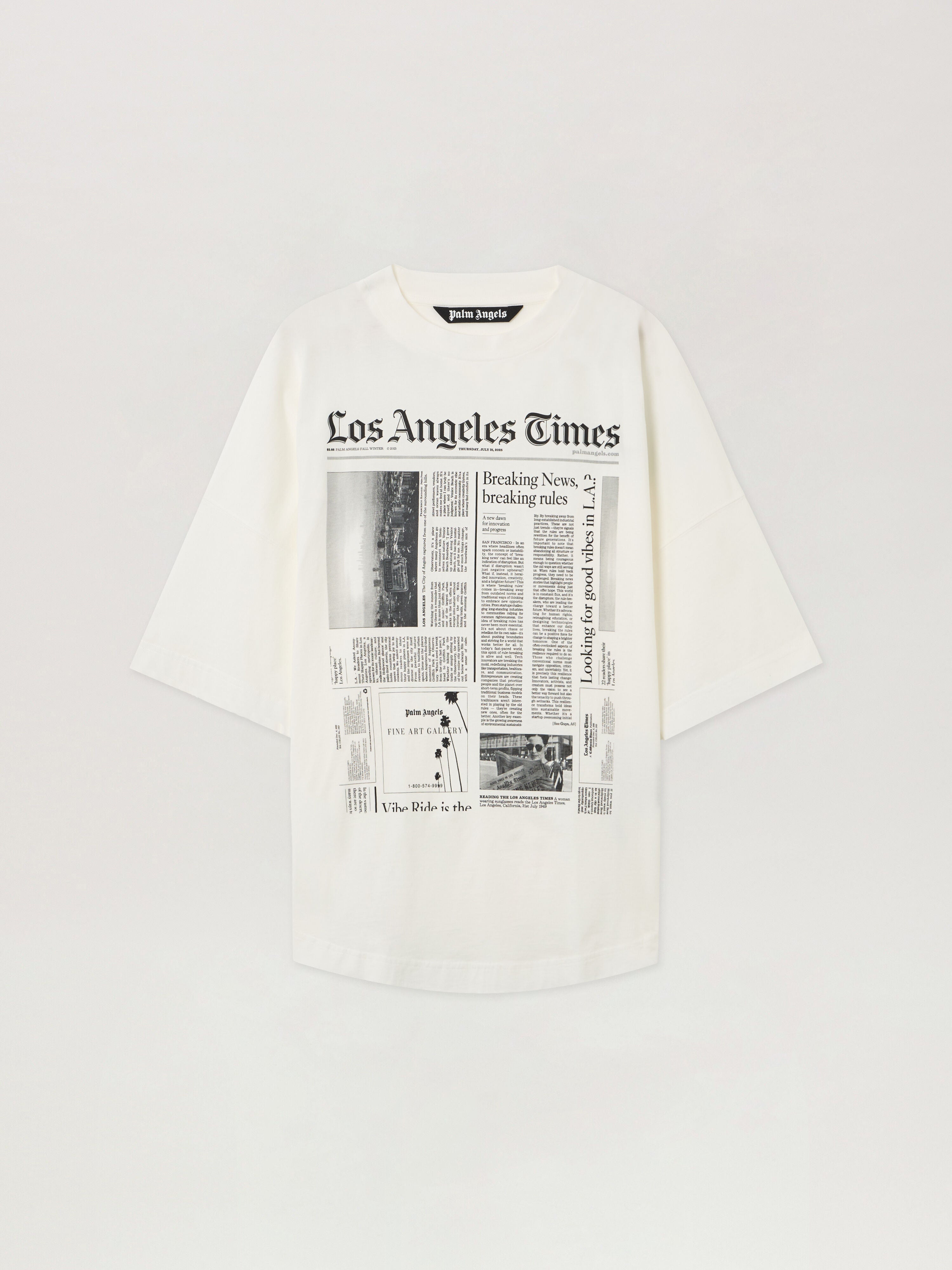 PALM ANGELS PaxLaTimes News Over T-shirt OFF WHITE - BLACK PMAA10BF25JER002