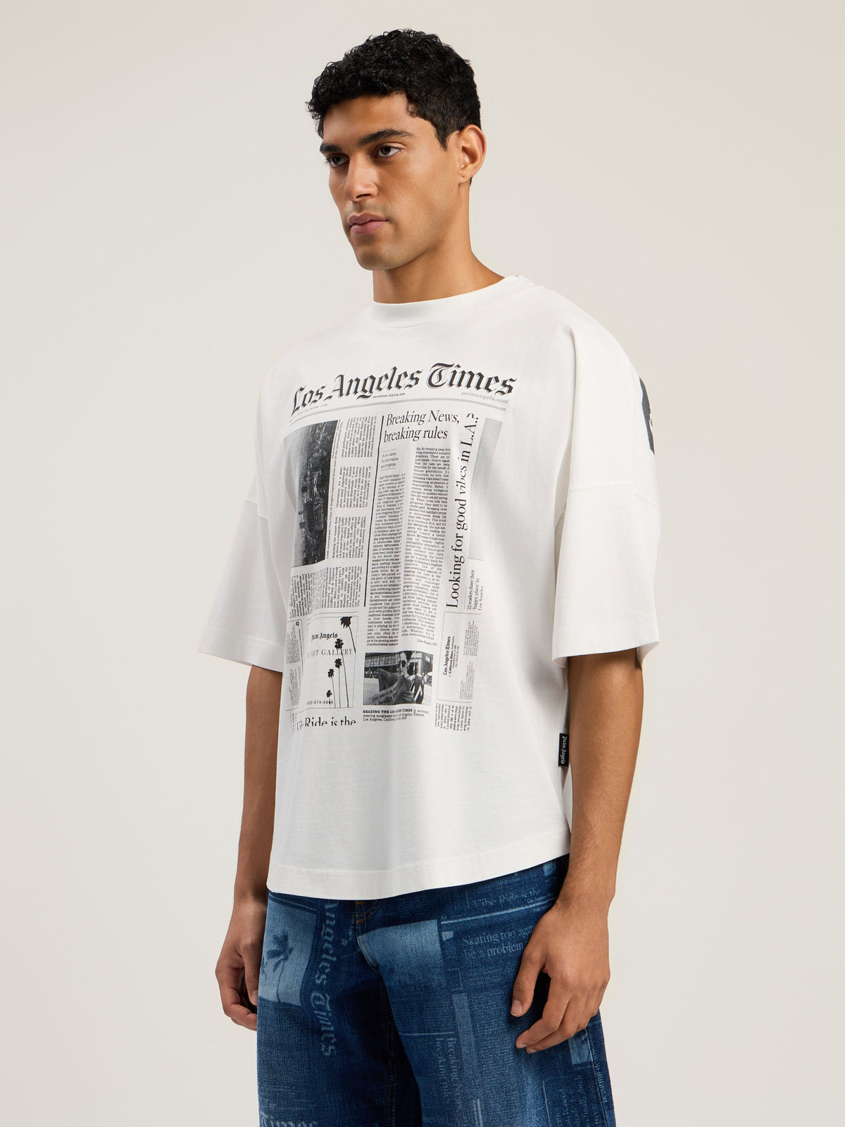 PALM ANGELS PaxLaTimes News Over T-shirt OFF WHITE - BLACK PMAA10BF25JER002