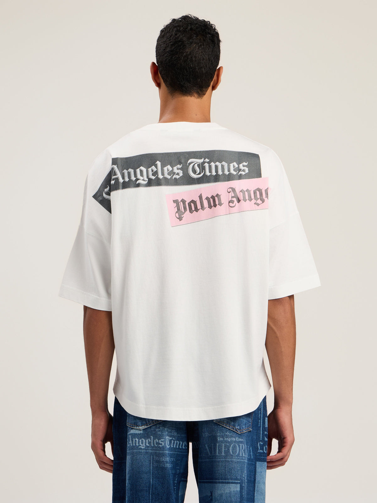PALM ANGELS PaxLaTimes News Over T-shirt OFF WHITE - BLACK PMAA10BF25JER002