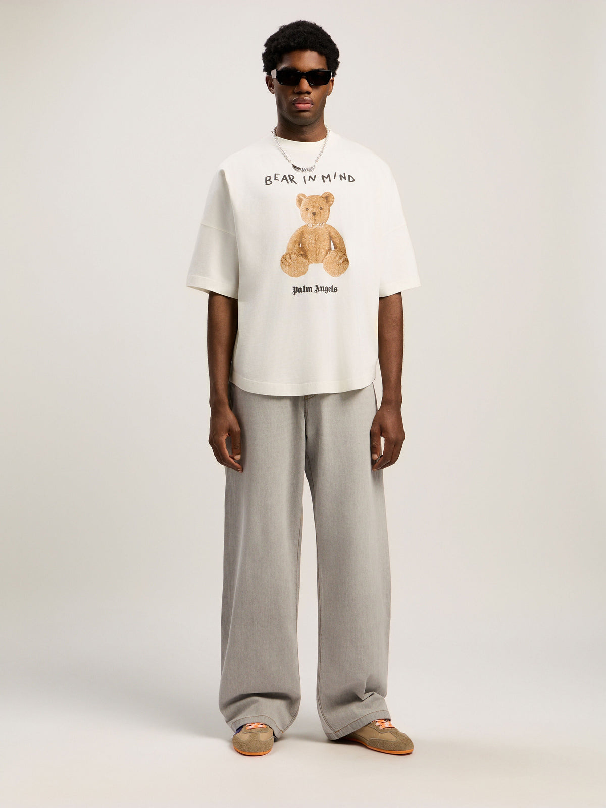 PALM ANGELS Bear In Mind Over T-shirt OFF WHITE - BROWN PMAA10BF25JER004
