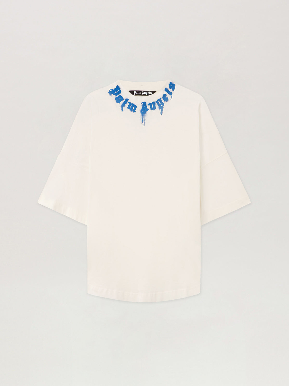 PALM ANGELS Curved Logo Over T-shirt OFF WHITE - COBALT BLUE PMAA10BF25JER006