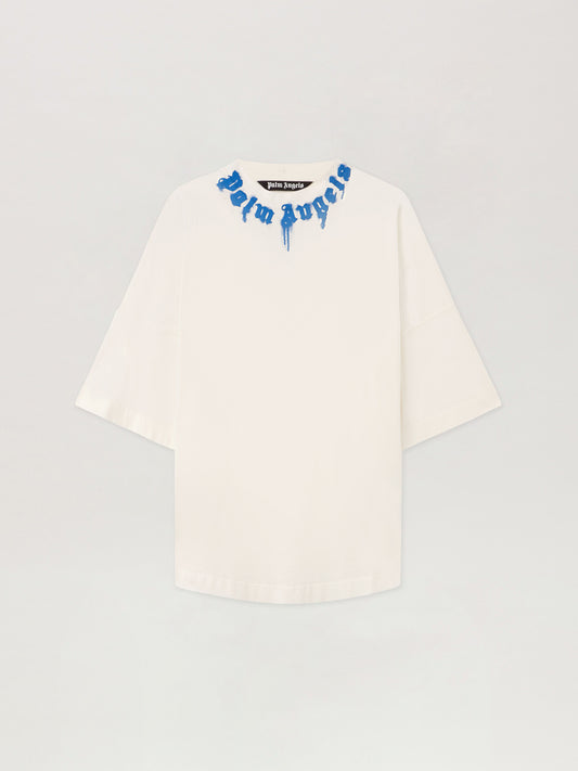 PALM ANGELS Curved Logo Over T-shirt OFF WHITE - COBALT BLUE PMAA10BF25JER006