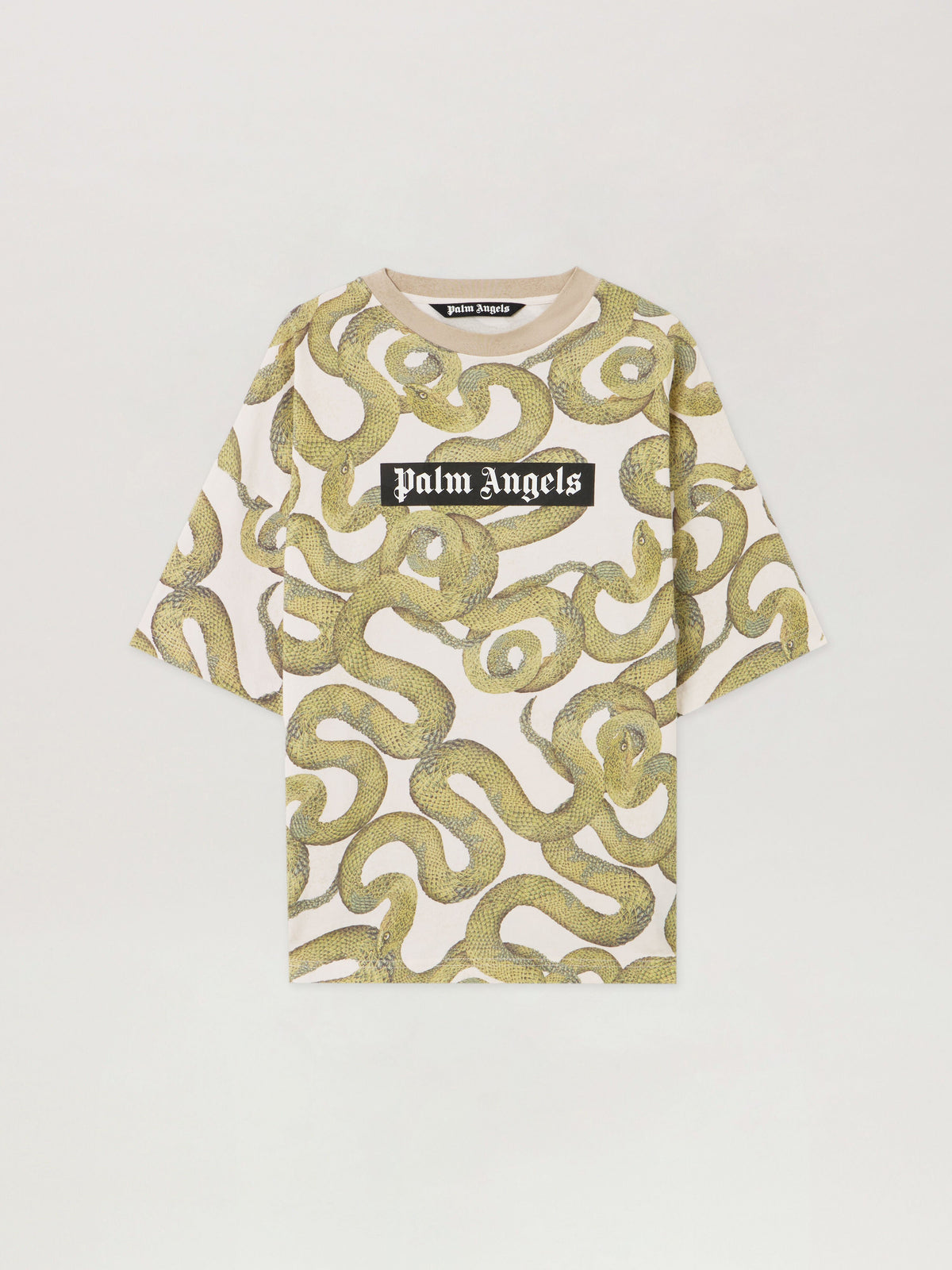 PALM ANGELS Snake Allover Loose T-Shirt IVORY - GREEN PMAA10DF25JER004