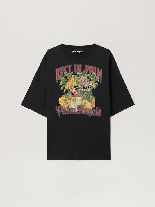 PALM ANGELS Rest In Palm Loose T-Shirt BLACK - MULTICOLOR PMAA10DF25JER006