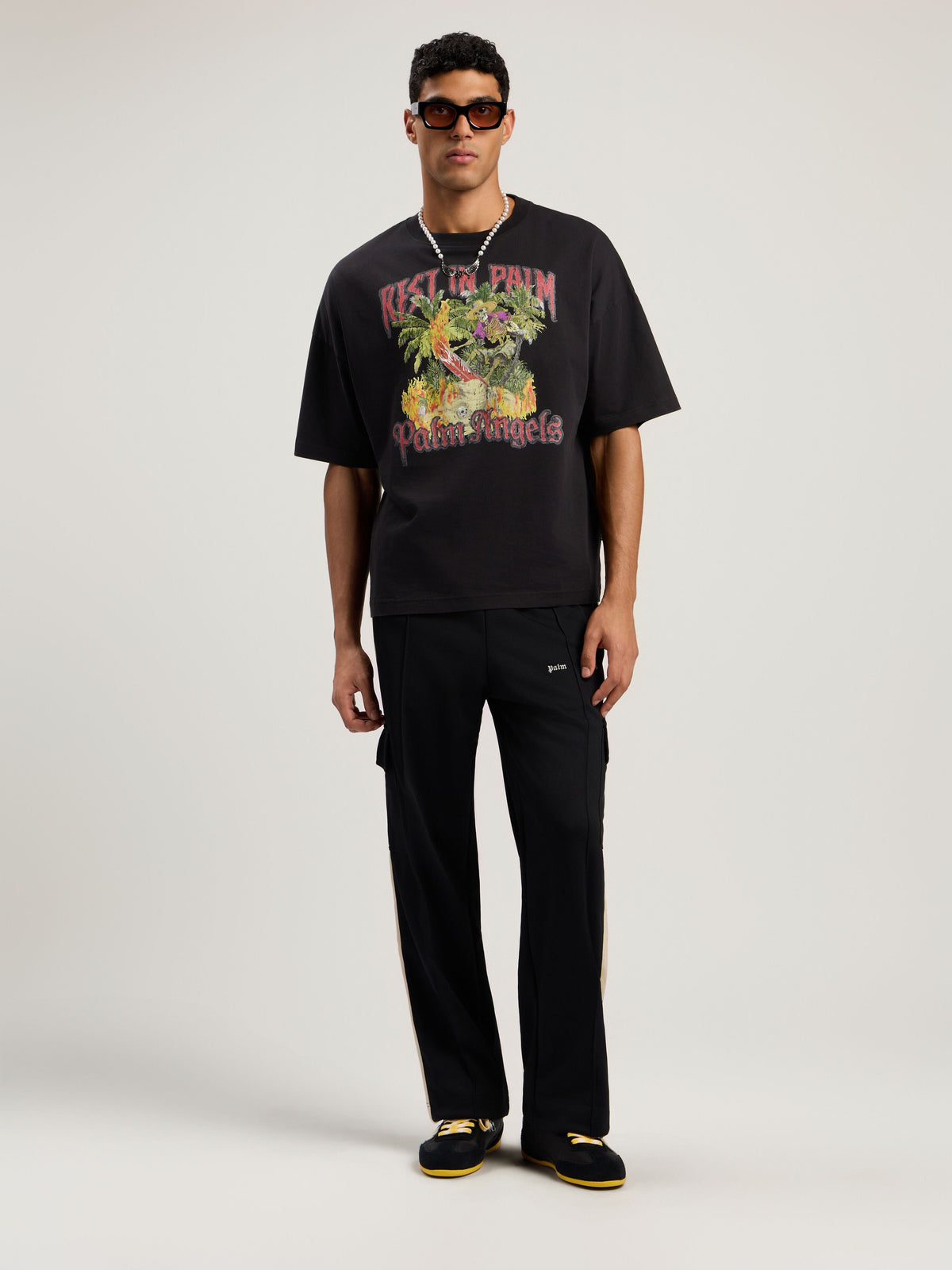 PALM ANGELS Rest In Palm Loose T-Shirt BLACK - MULTICOLOR PMAA10DF25JER006