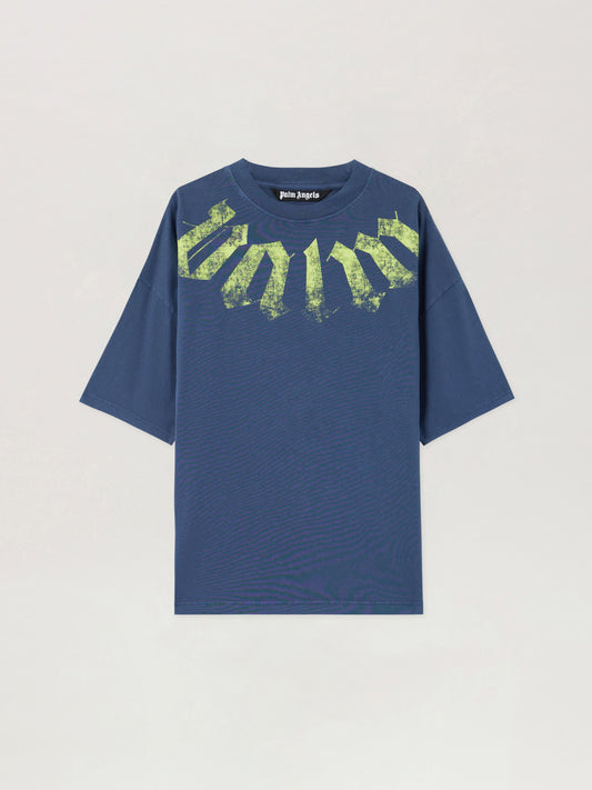PALM ANGELS Big Neck Logo Loose T-Shirt NAVY BLUE LIME PMAA10DS26JER002