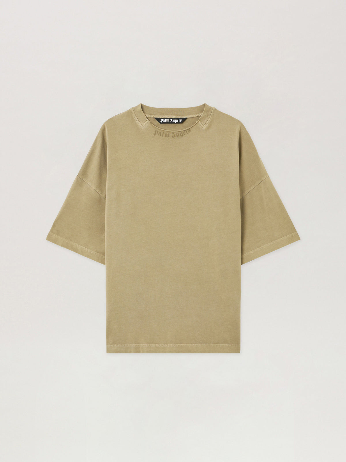 PALM ANGELS Curved Logo Loose Collar T-Shirt ARMY GREEN - DARK GREEN PMAA10HF25JER001