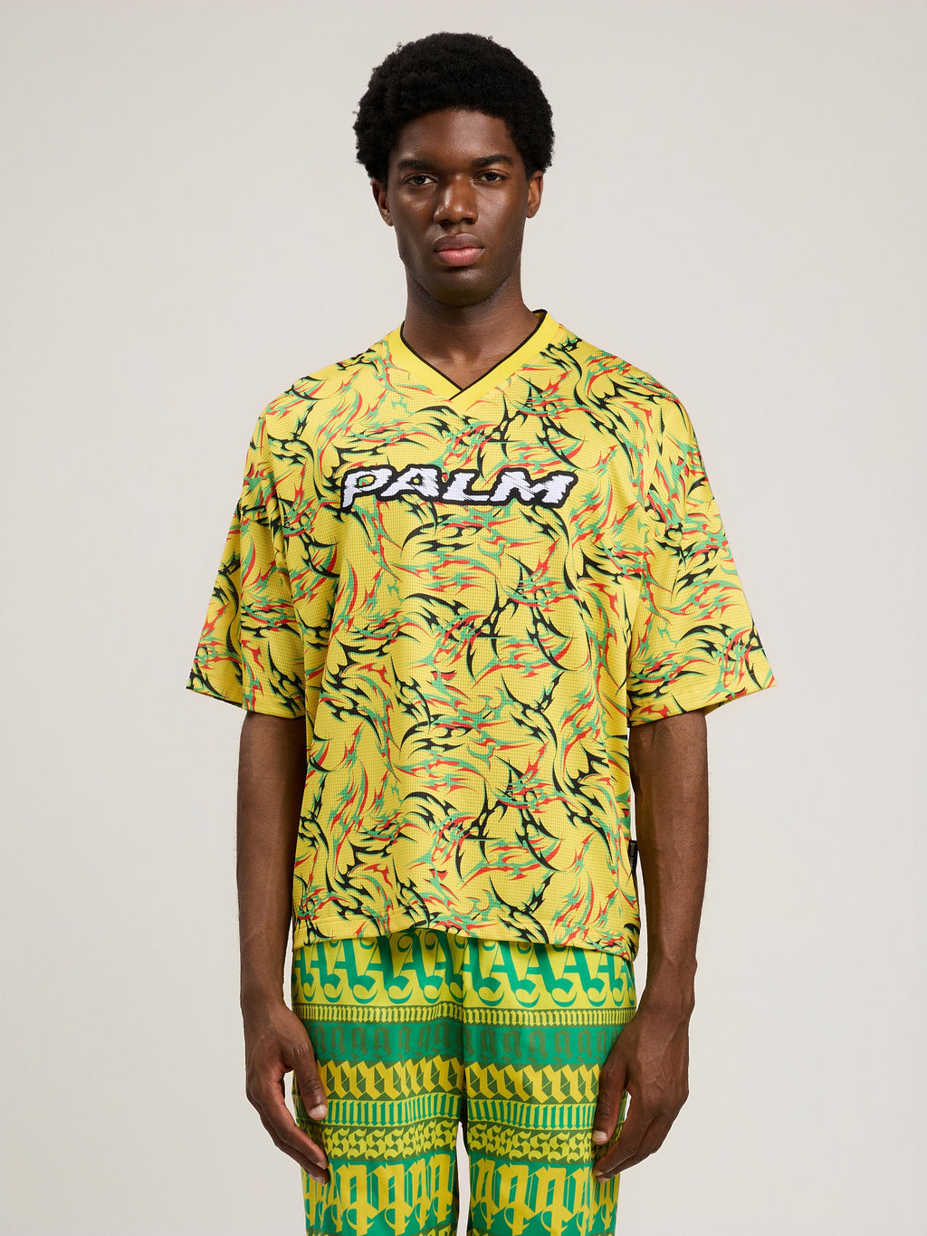 PALM ANGELS Tribal Allover Palm Sport T-Shirt YELLOW OFF WHITE PMAA10NS26FAB001
