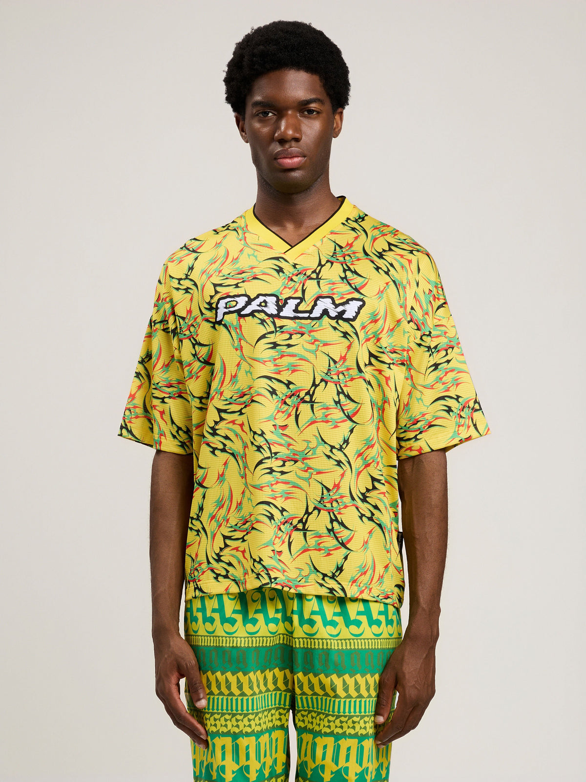 PALM ANGELS Tribal Allover Palm Sport T-Shirt YELLOW OFF WHITE PMAA10NS26FAB001