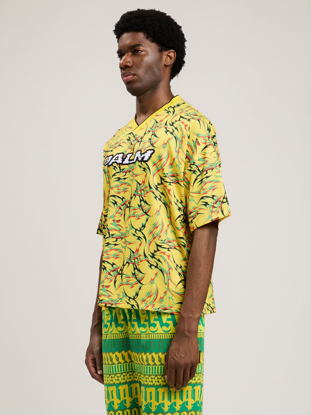 PALM ANGELS Tribal Allover Palm Sport T-Shirt YELLOW OFF WHITE PMAA10NS26FAB001