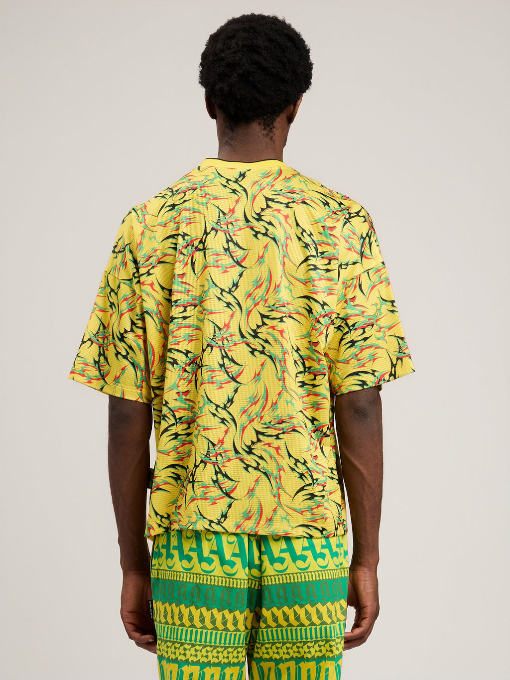 PALM ANGELS Tribal Allover Palm Sport T-Shirt YELLOW OFF WHITE PMAA10NS26FAB001