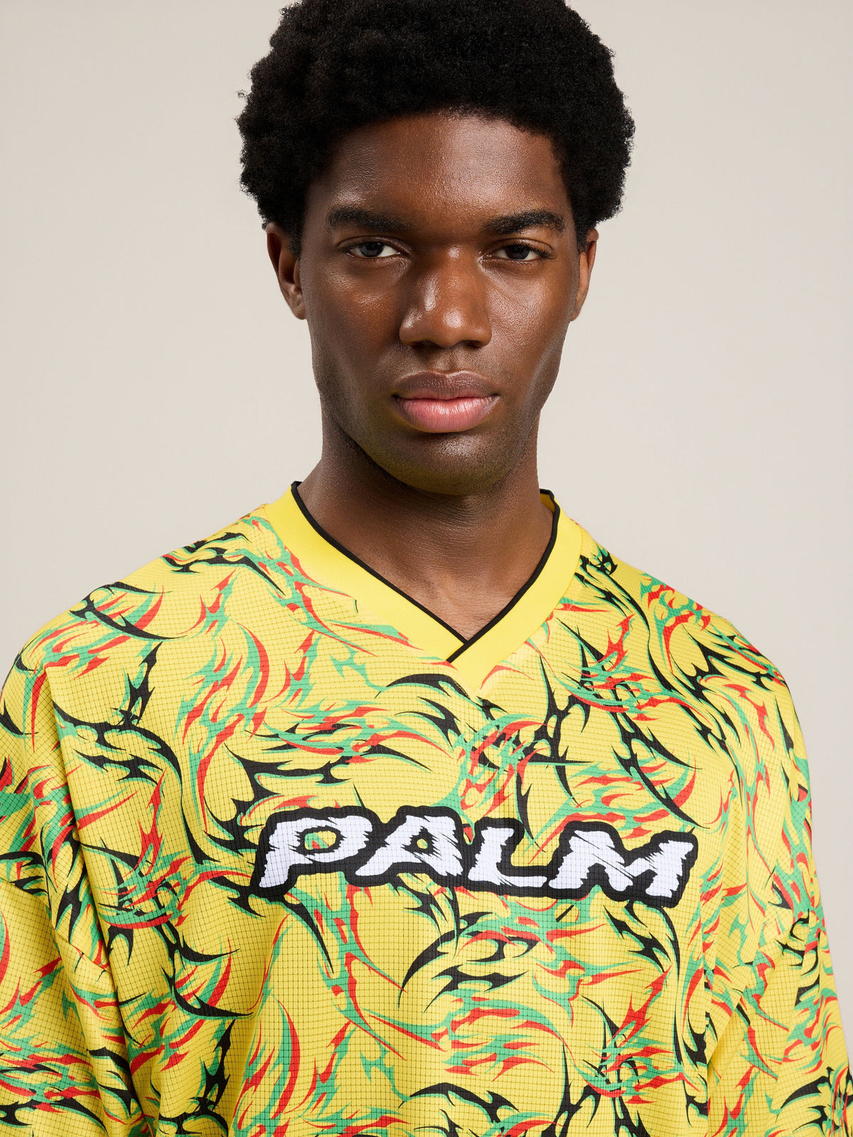 PALM ANGELS Tribal Allover Palm Sport T-Shirt YELLOW OFF WHITE PMAA10NS26FAB001
