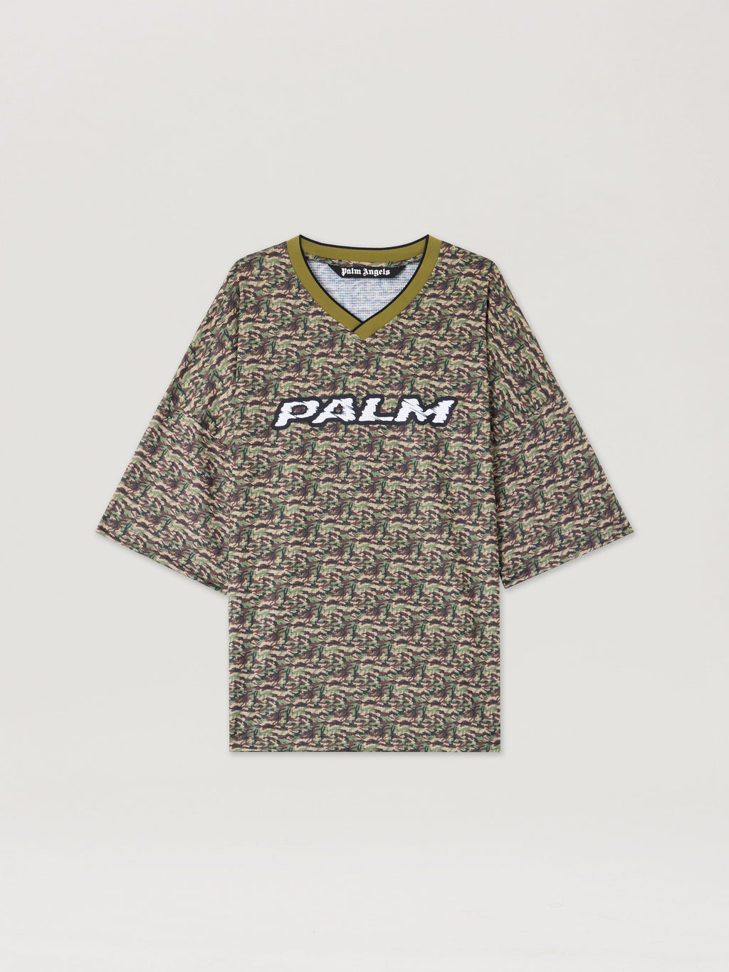 PALM ANGELS Camo Allover Palm Sport T-Shirt BROWN OFF WHITE PMAA10NS26FAB002
