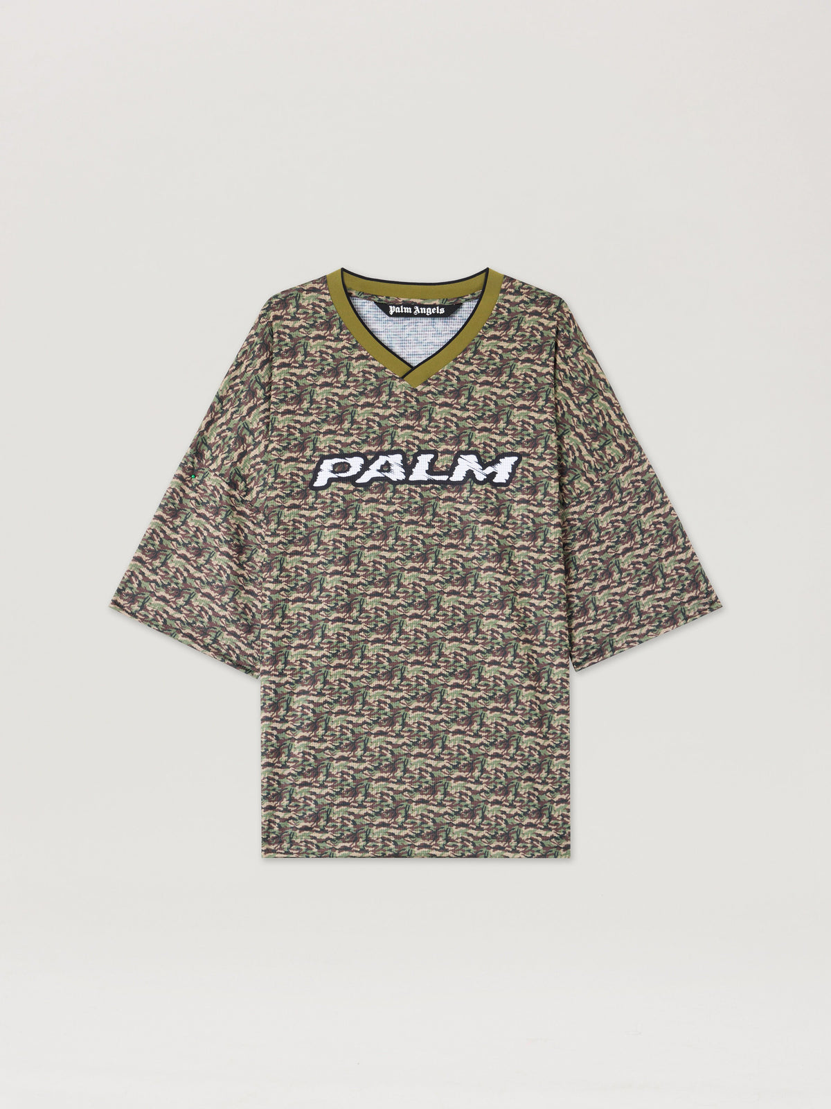 PALM ANGELS Camo Allover Palm Sport T-Shirt BROWN OFF WHITE PMAA10NS26FAB002