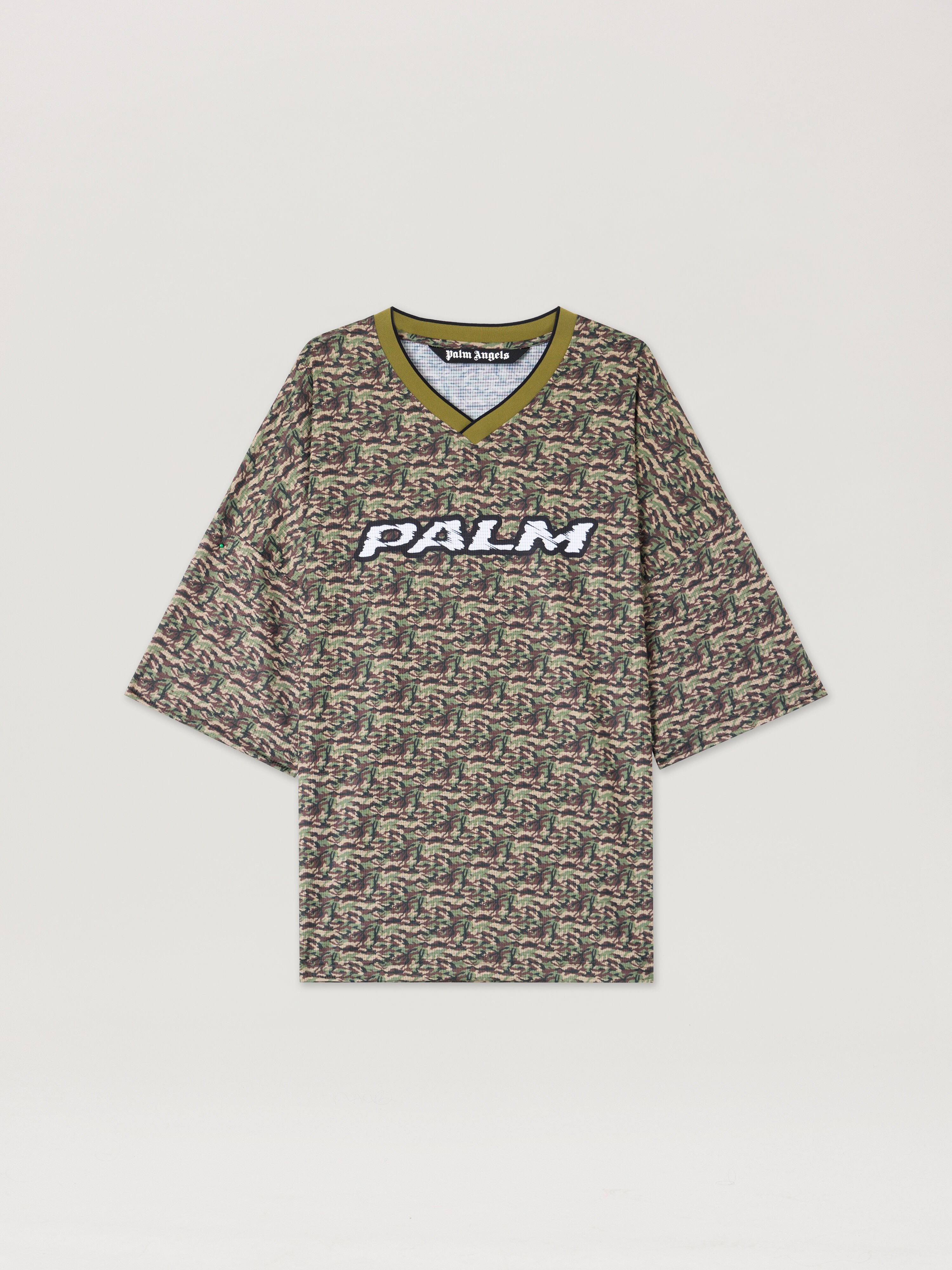 PALM ANGELS Camo Allover Palm Sport T-Shirt BROWN OFF WHITE PMAA10NS26FAB002