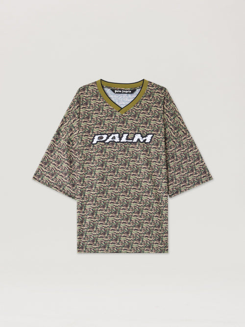 PALM ANGELS Camo Allover Palm Sport T-Shirt BROWN OFF WHITE PMAA10NS26FAB002
