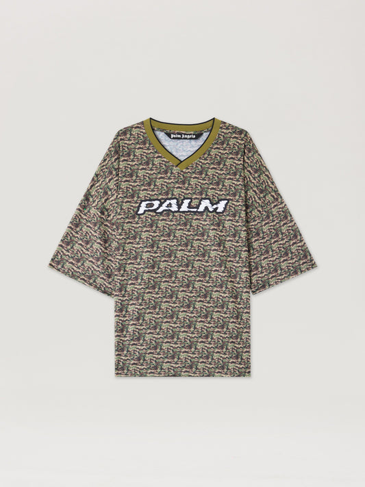 PALM ANGELS Camo Allover Palm Sport T-Shirt BROWN OFF WHITE PMAA10NS26FAB002