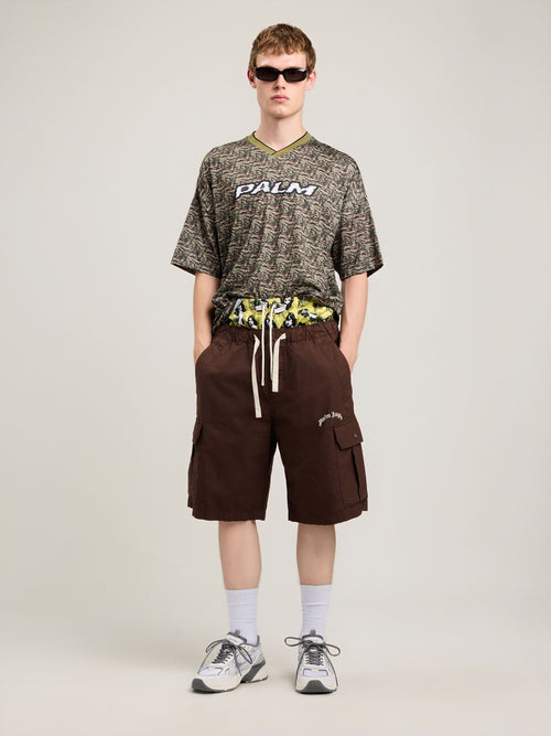 PALM ANGELS Camo Allover Palm Sport T-Shirt BROWN OFF WHITE PMAA10NS26FAB002