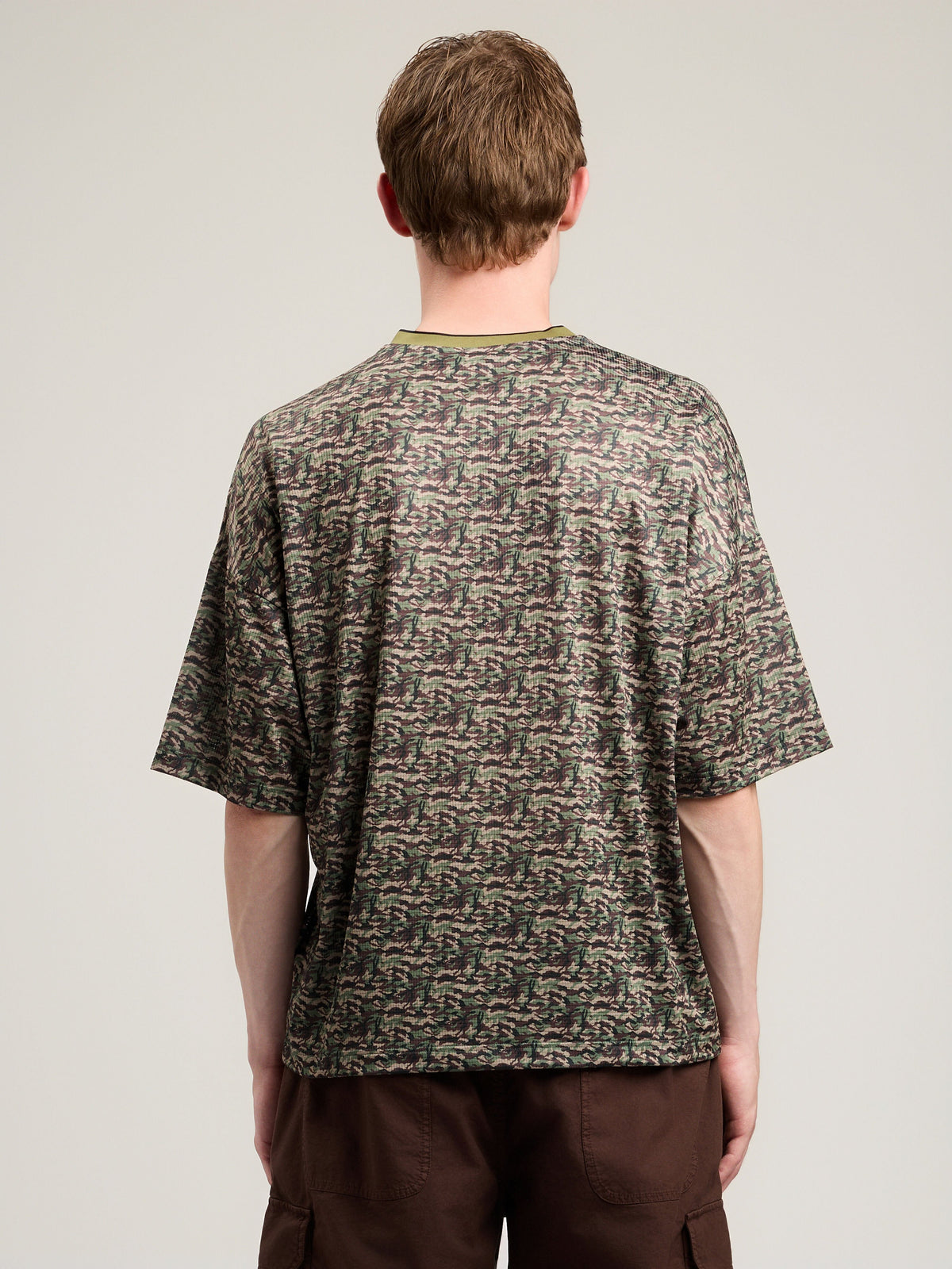PALM ANGELS Camo Allover Palm Sport T-Shirt BROWN OFF WHITE PMAA10NS26FAB002