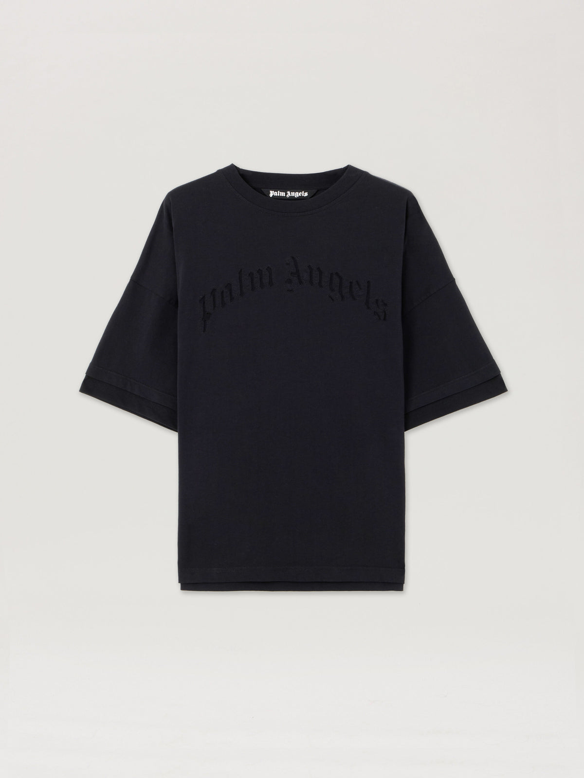 PALM ANGELS Curved Logo Loose Double T-Shirt BLACK BLACK PMAA10QS26JER001